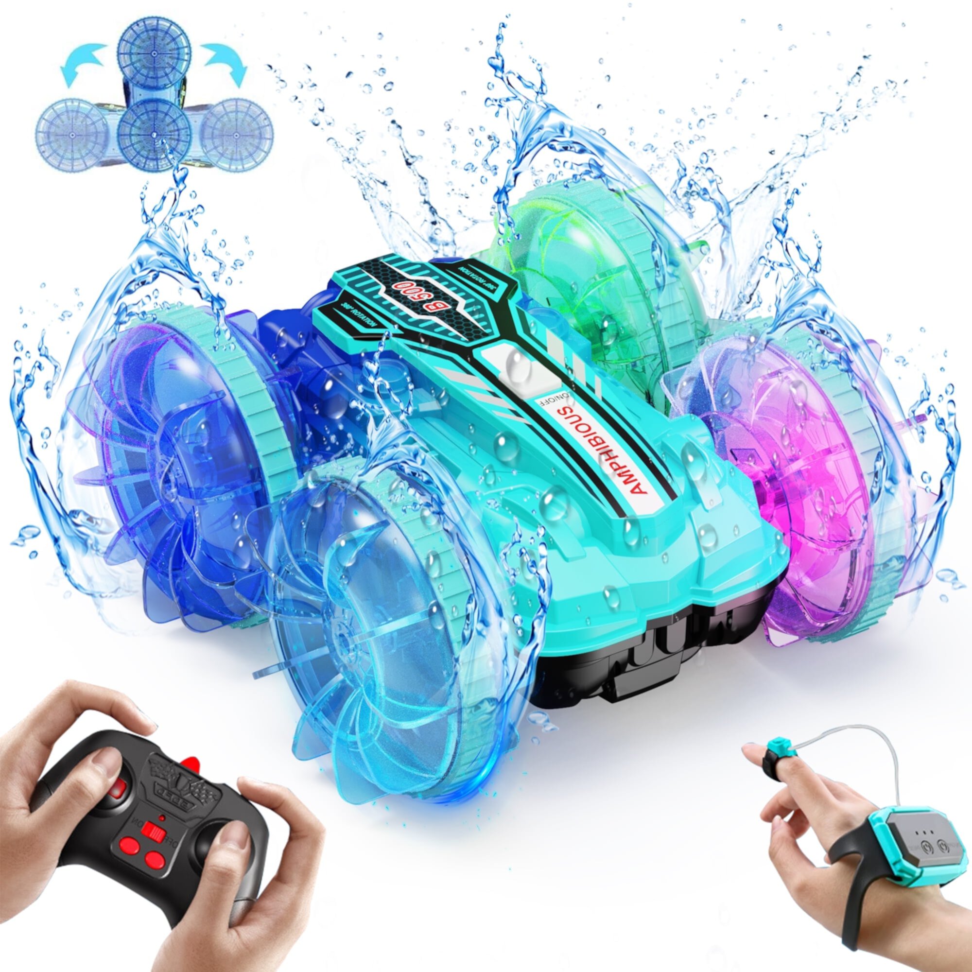 UUGEE Remote Control Cars, RC Car Boat Toys for Boys Kids, 2.4GHz 4WD Gesture 360° Rotating Drift Amphibious RC Stunt Car with LED Lights, Gifts for 3 4 5 6 7 8+ Year Old UUGEE