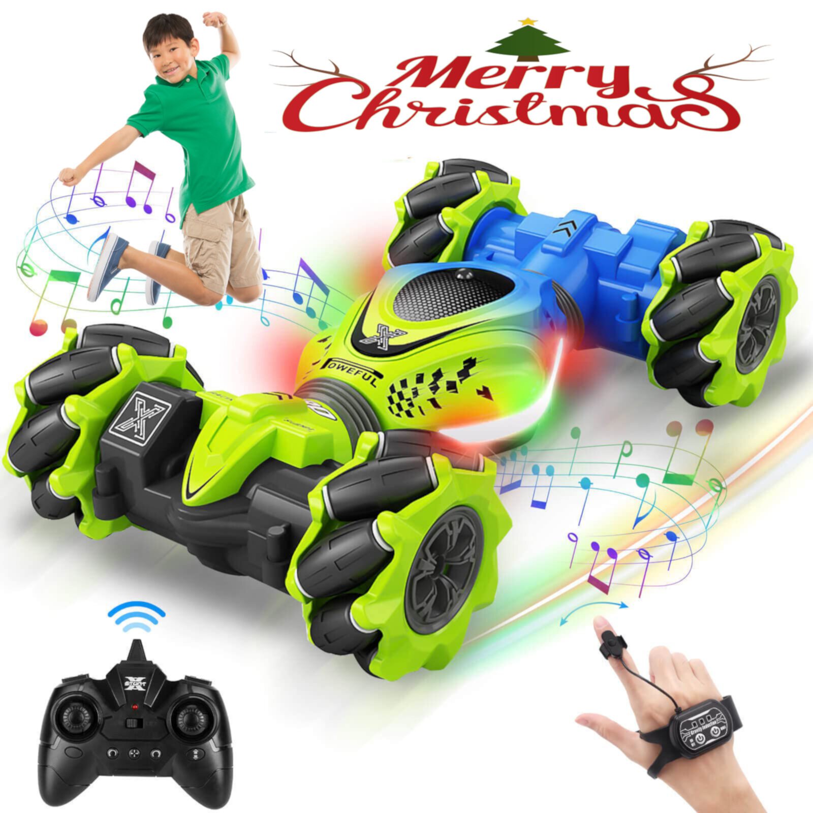 RC Car with Music & Colorful Light, Rechargeable Gesture RC Stunt Car, Hand Controlled Remote Transform Off Road Car, Electric Remote Control Car, RC Car Toys for Boys Kids 6-12 Years Autrucker