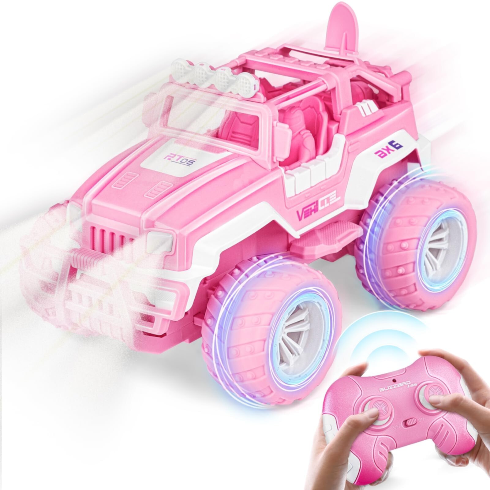 CEDQ Pink RC Remote Control Cars For Girls, 1/16 Remote Control Off-Road Car Toys, LED Light & Rechargeable Batteries,80 Min Playtime 2.4 GHZ Truck Toy for 3-18 Boys Girls,Cars Toy Gifts for Birthday CEDQ