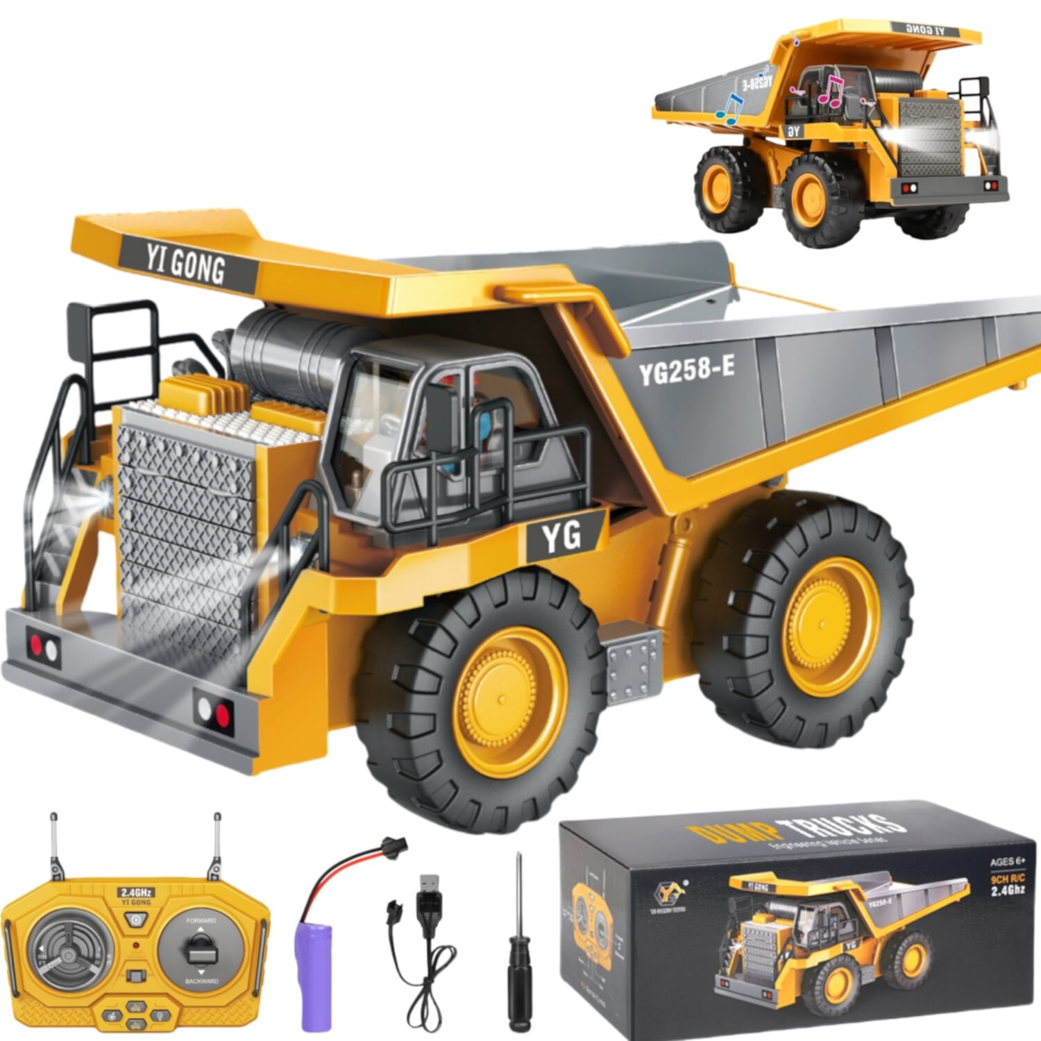 Freecat Remote Control Dump Truck, 1:20 Remote control trucks for kids boys 8-12, RC Construction Vehicles Toys W/Light Sound, Birthday Christmas Gifts for Boys Ages 3 4 5 6 7 8+. Freecat