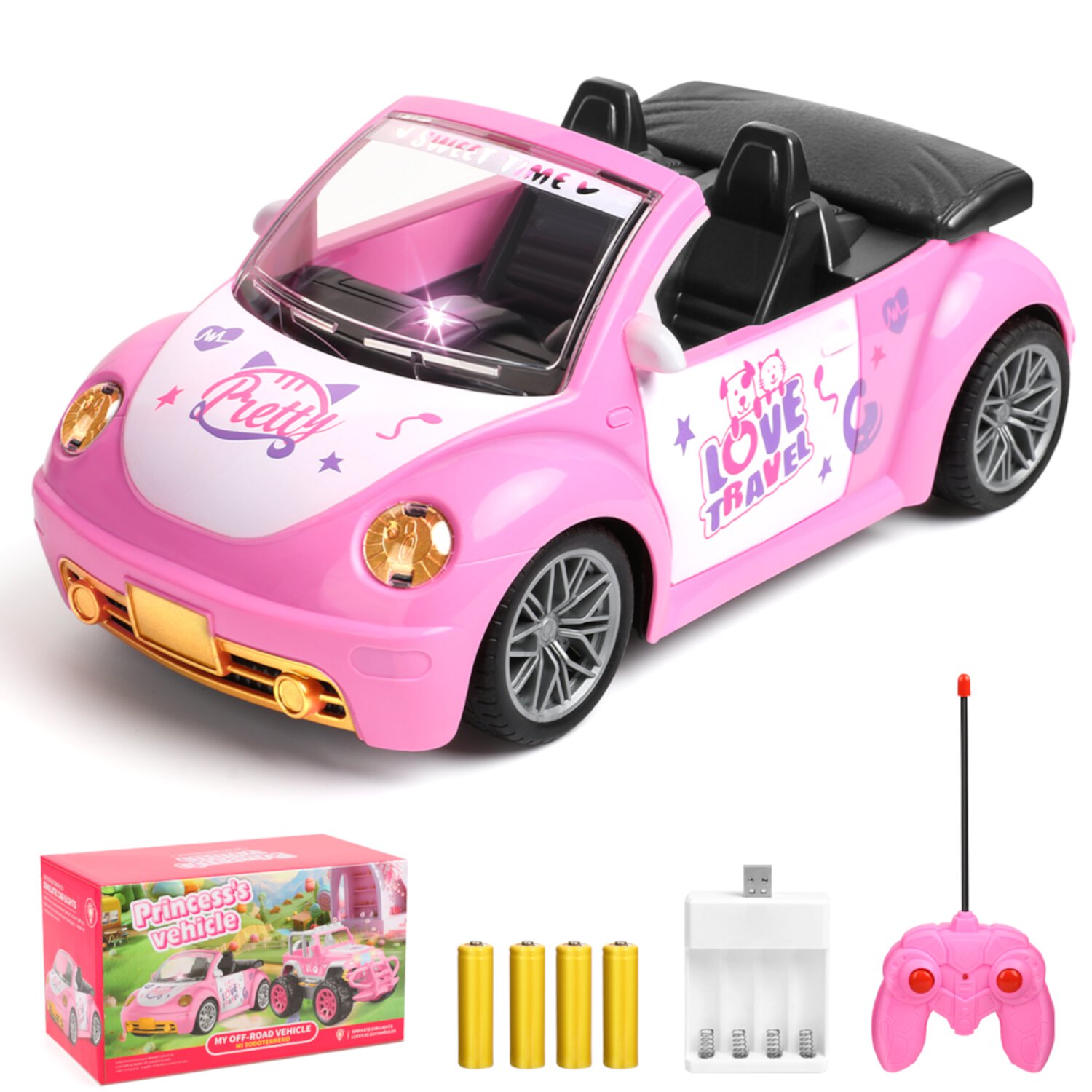 Flooyes Remote Control Car for Girls, Pink RC Car, 2.4Ghz RC Convertible with Rechargeable Battery, Birthday Christmas Gifts Toy for 3 4 5 6 7 8 Years Old Girls Boys Flooyes