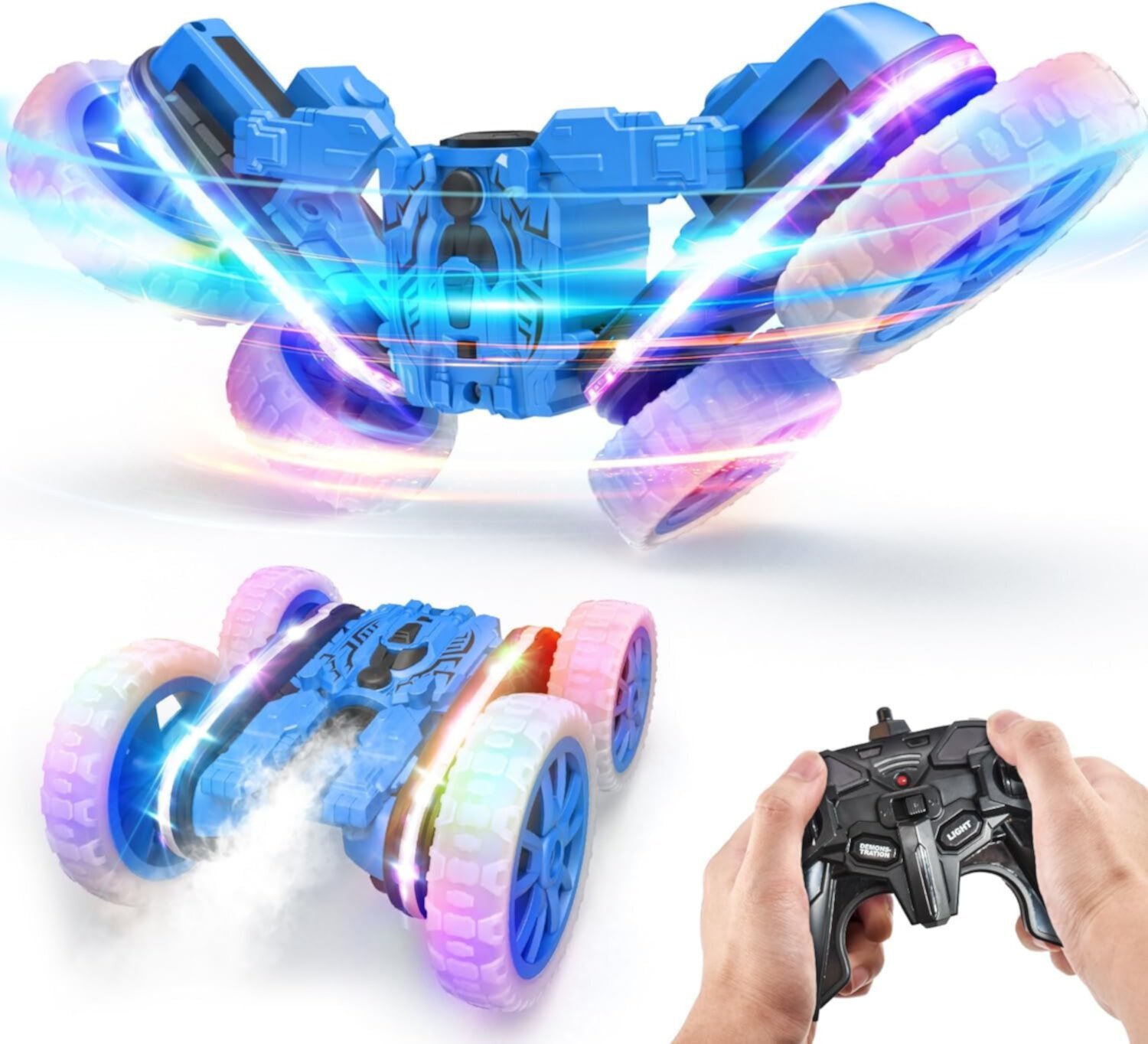 YCFUN Remote Control Cars, Double Sided 360°Rotating 4WD RC Cars with Lights 2.4GHz Electric Race Stunt Toys YCFUN