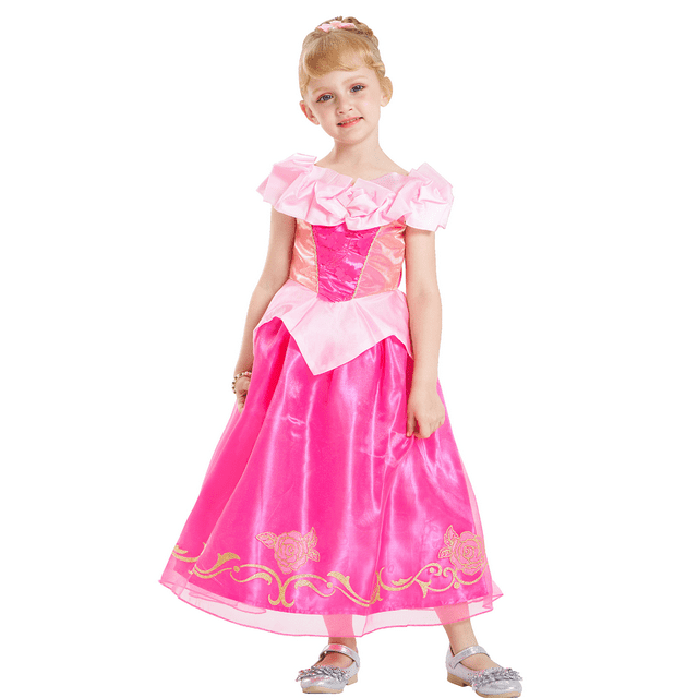 IKALI Girls Princess Costume, Pink Fancy Dress up Clothes Puff Outfit with Cape for Birthday Party 3-12Years IKALI