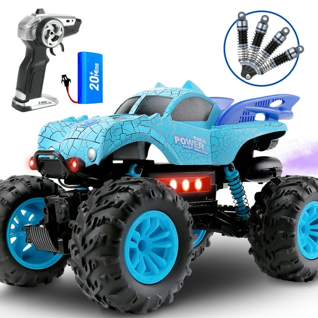 Wisairt Remote Control Monster Truck,1:12 Large RC Drift Car with Spray and Sound,Truck Toys for Kids Aults 3+ Birthday Gifts(Blue) Wisairt