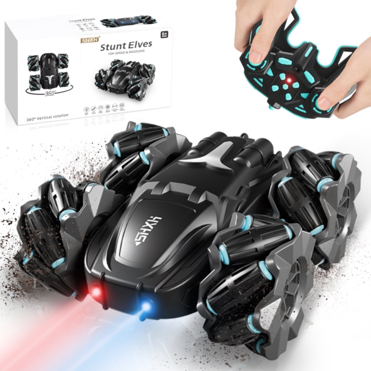 RC Cars , HDJ 360° Rotating Remote Control Car with Headlight, 4WD 2.4Ghz  RC Trucks for Boys Gift ,Black HDJ