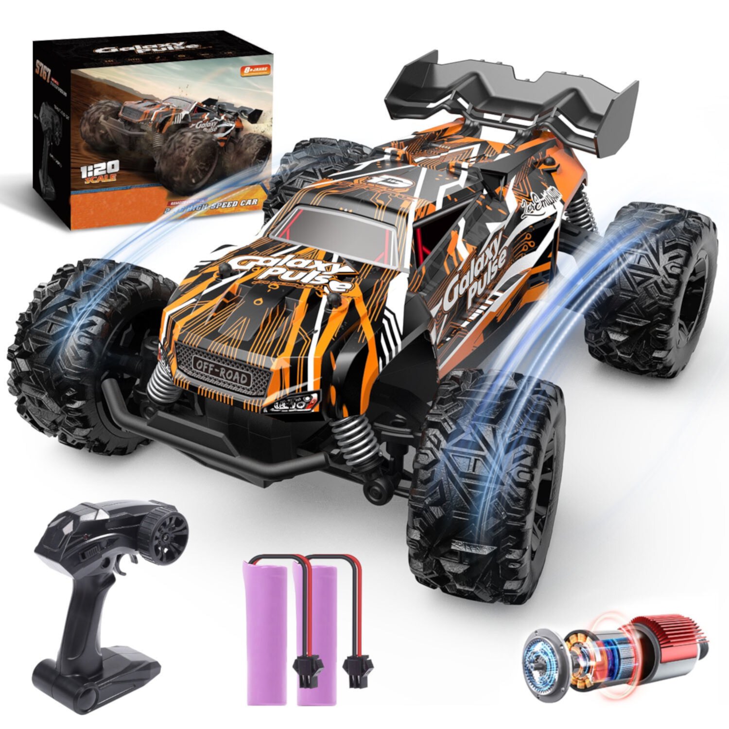 JoyStone Remote Control Car, 1:18 Remote Control Monster Truck All-Terrain 2.4GHz RTR RC Cars W/ 2 Batteries for Kids Toys Gift, Black & Orange JoyStone