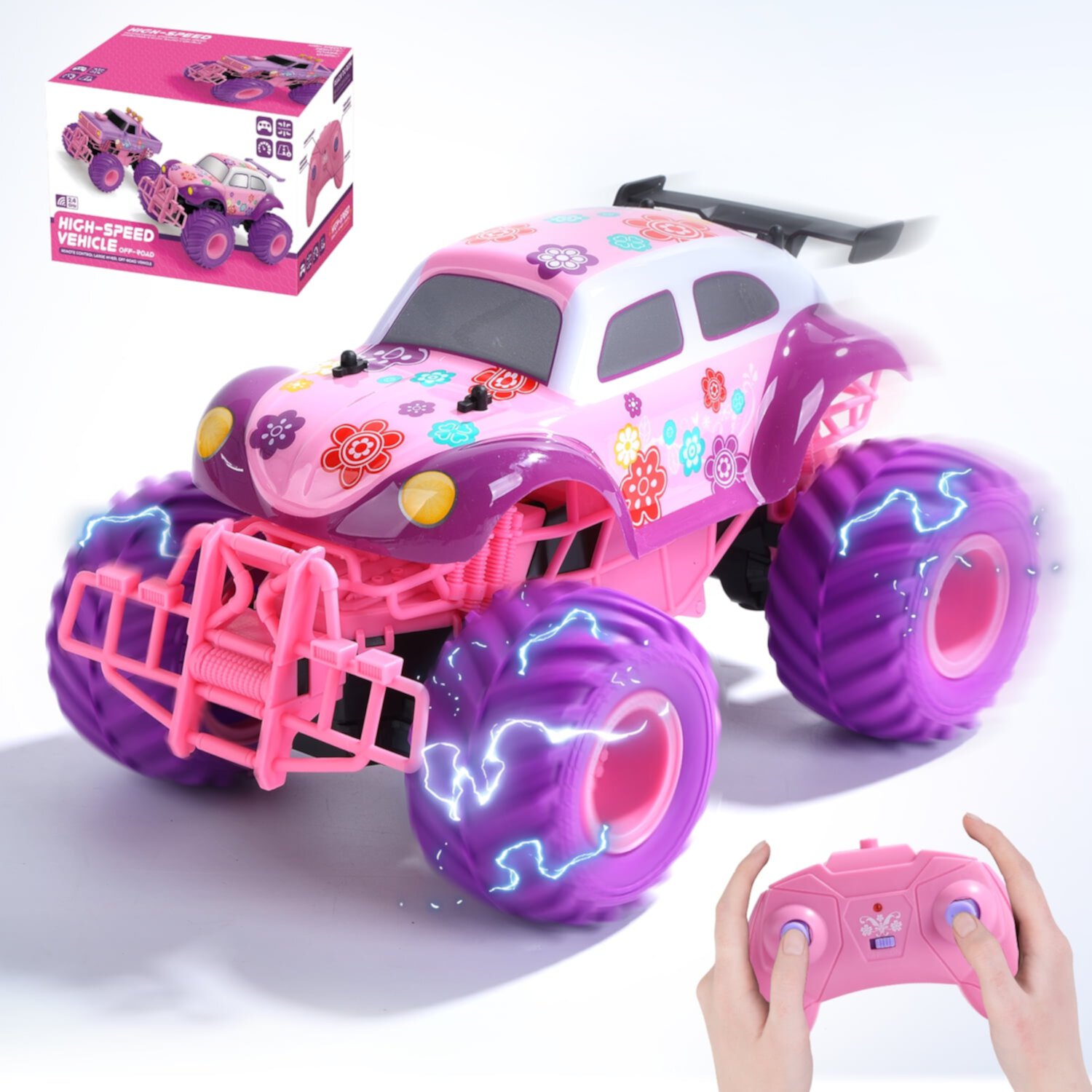 JoyStone Pink RC Cars for Girls, 1:18 Scale Jeep Remote Control Car, 30 Min Playtime 2.4Ghz LED Light Off-Road Pink Monster RC Trucks JoyStone