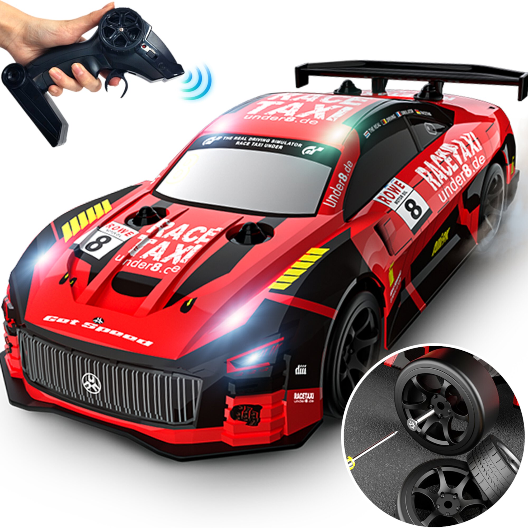 Drift RC Cars - Remote Control Car 1:24 Scale 4WD 15KM/H High Speed Racing Vehicle with LED Lights & 2 Rechargeable Batteries, Racing Sport Toy for Adults Boys Girls Kids Topfox