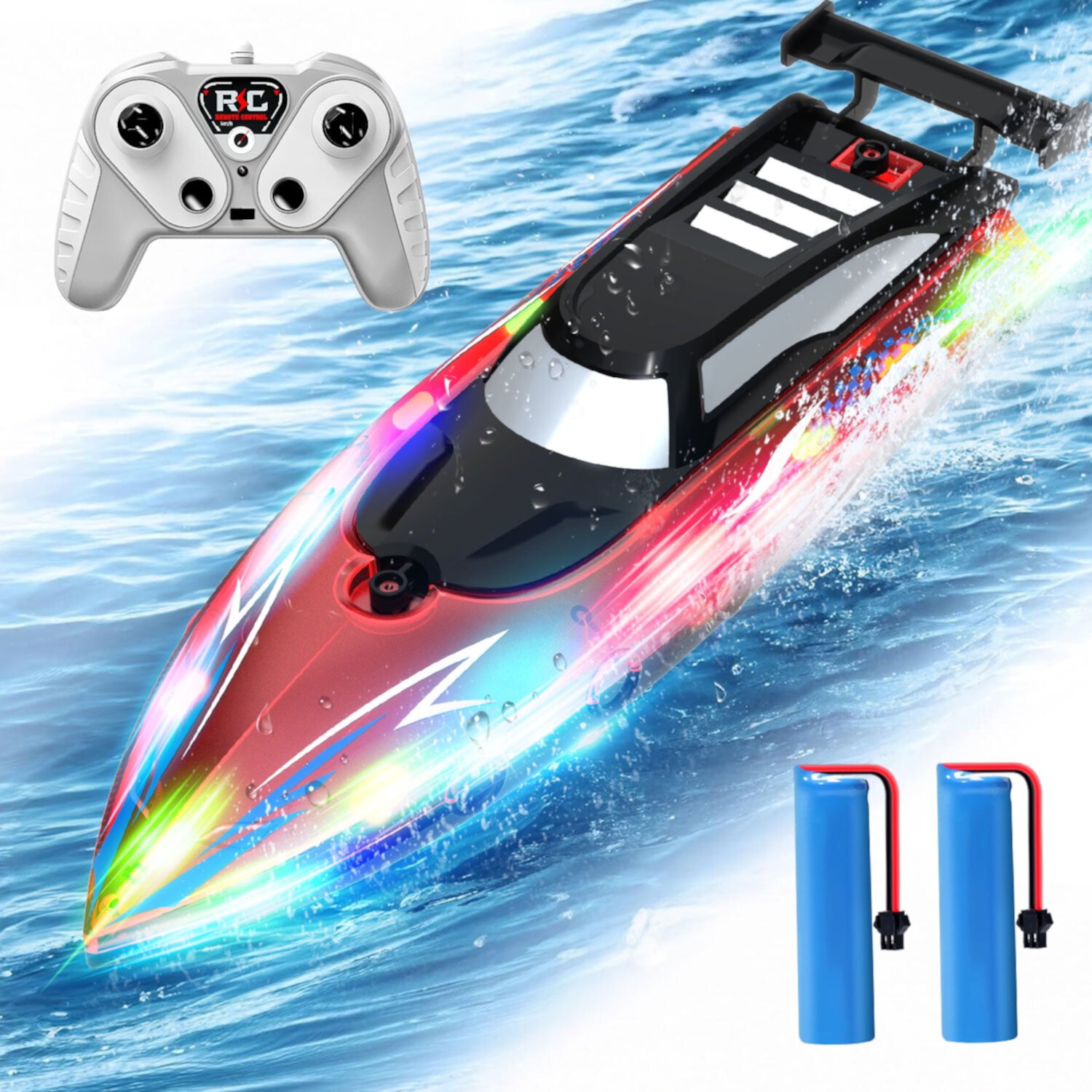 JoyStone RC Boat with LED Lights for Adults and Kids - 2.4Ghz Remote Control Boat for Pool and Lakes, 360°Flip Stunt Racing Boats, Gifts for 8-12 Boys Girls(Blue) JoyStone