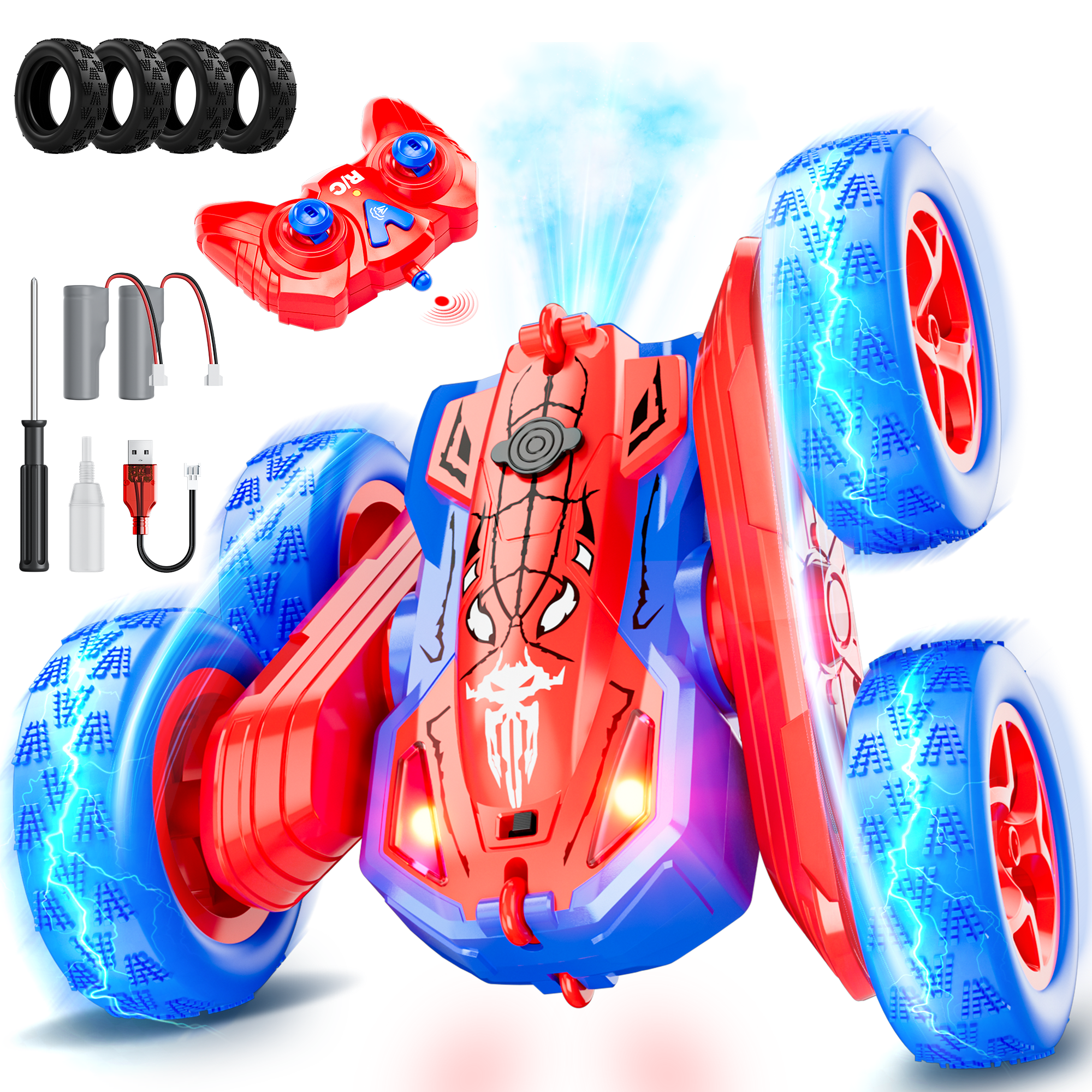 Huge Wave RC Stunt Cars Toys for Boys Ages 5-7, 360° Flip 4WD Rechargeable Remote Control Stunt Car Outdoor Toy for 3 4 5 6 7 8 9 10, Birthday Gifts Toys for Boys Girls Kids Age 6-12 Huge Wave