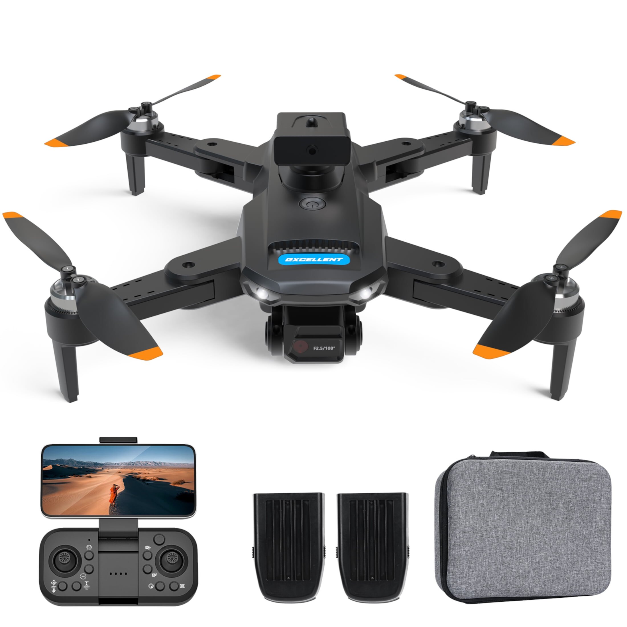 Mibescal Brushless Motor FPV Drone with Two Cameras,4K Foldable Drone with Carrying Case,30 mins of Battery Life,One Key Take Off/Land/Altitude Hold/360° Flip,Gift for Birthday and Holiday Mibescal