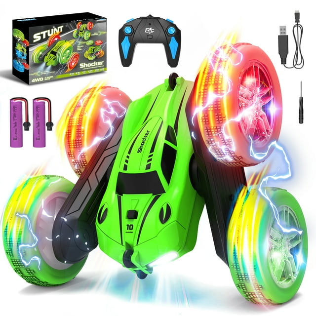 JoyStone RC Car Remote Control Stunt Car, 4WD Monster Truck Double Sided Rotating Tumbling - 2.4GHz High Speed Rock Crawler Car Vehicle Toys for Boys, Green JoyStone