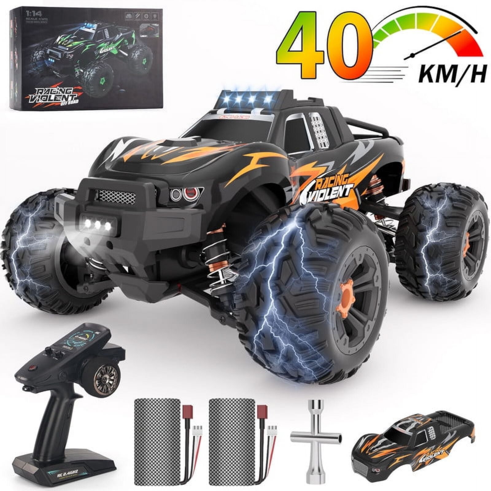 Yexmas Fast RC Cars for Adults 40+KM/H All Terrain High-Speed Remote Control Car,4WD 1:14 Scale RC Truck with 70 Min Runtime, 2 Batteries Gifts Toys for Kids Green Yexmas