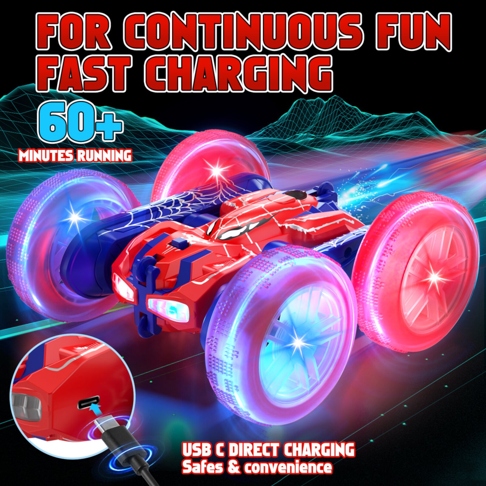 Remote Control Cars, RC Cars Toys for 3 4 5 6 7 8 9 10 Year Old Girl Boys, 2.4Ghz Fast Stunt, 360° Rotating RC Drift Cars with LED Light for Kid Age 5-7 8-12 Outdoor Toys Birthday OROLIVING