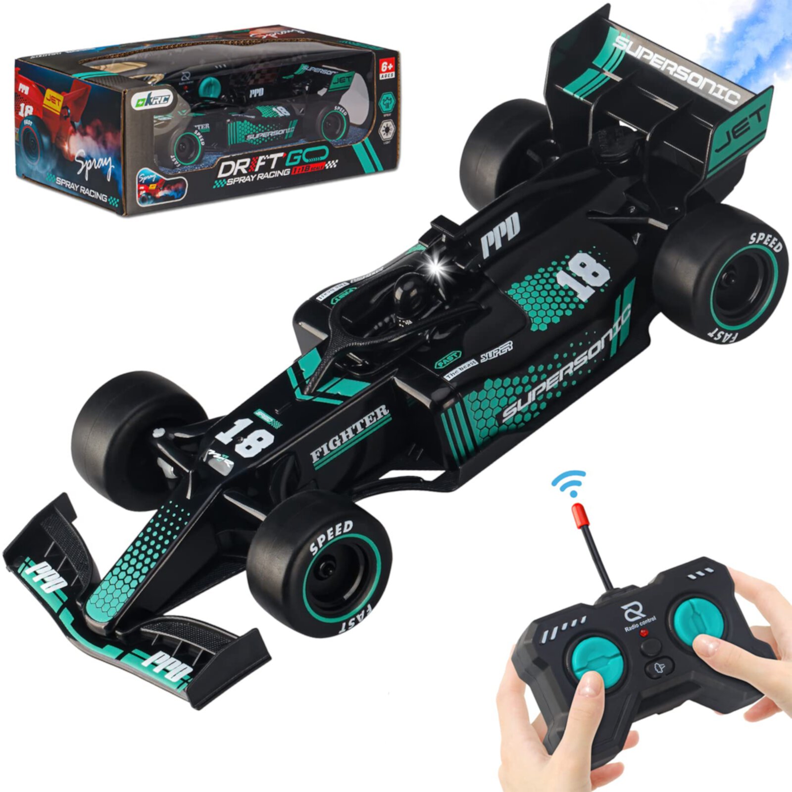 RC Cars for Kids, Rechargeable Remote Control Race Car, RC Stunt Cars Toys with Headlight Sprayfor Boys Girls 3+YO, Blue Tyethy