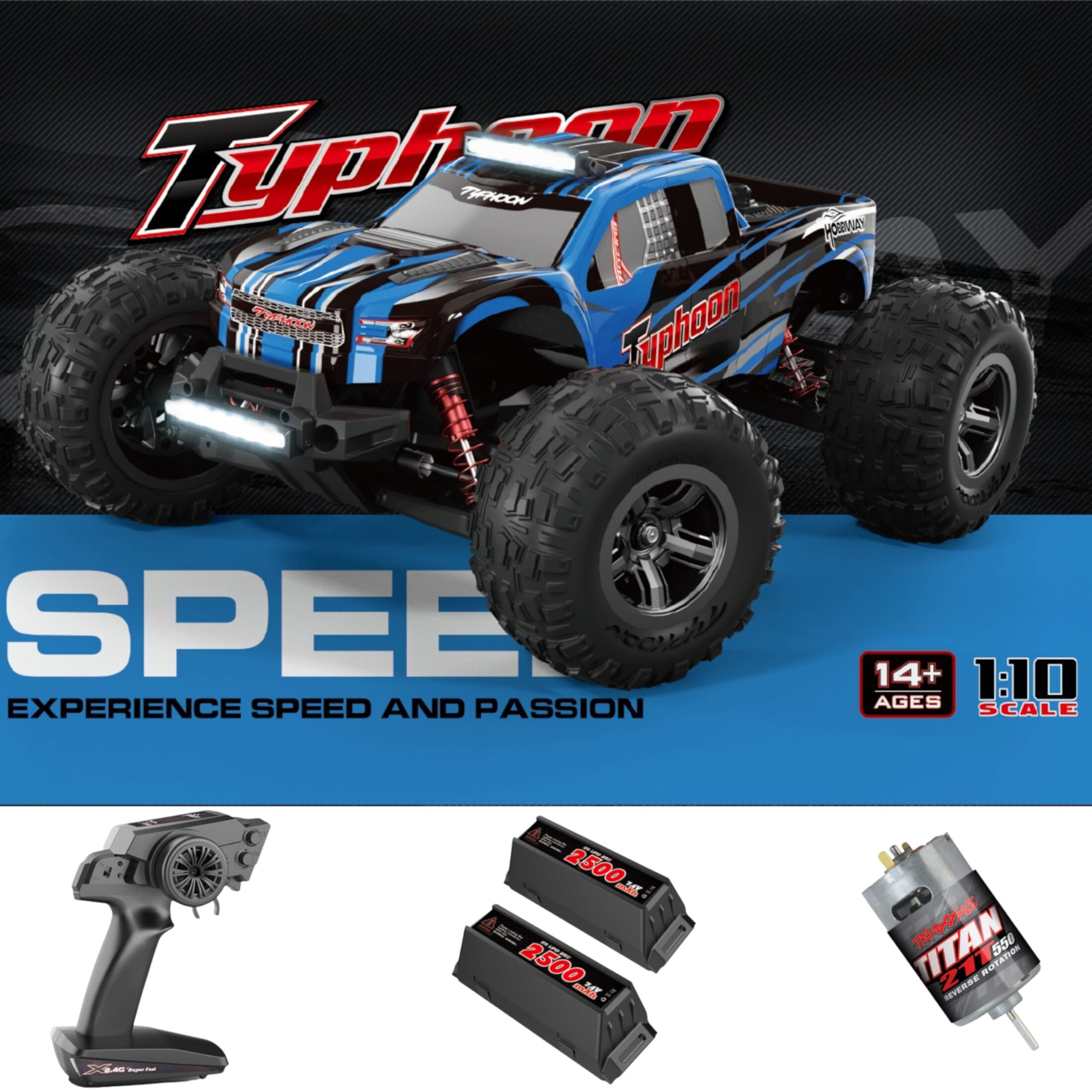 Mibescal 1:10 Large Brushless RC Car, 45+km/h High Speed Remote Control Cars,Fast 4WD Off-Road Monster Truck with Lights, Gift for Boys Kids and Adults Mibescal