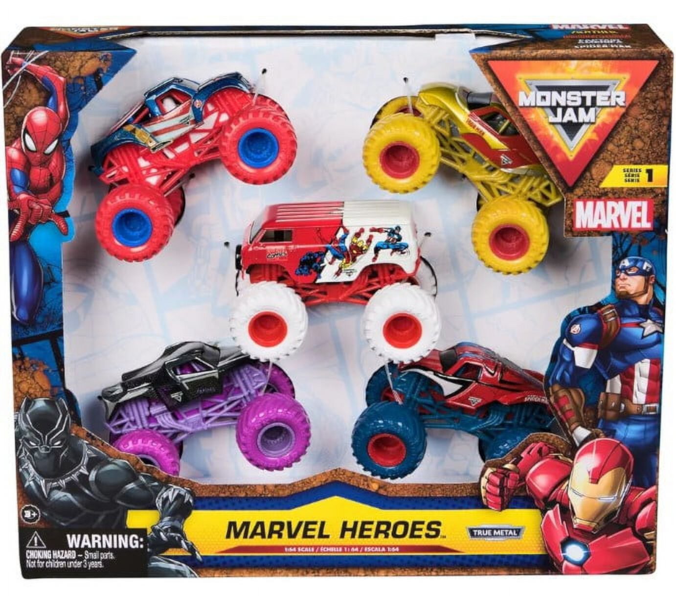 Monster Jam Marvel Spider-Man, Black Panther, Iron Man, Hulk & Captain America Mini Vehicle 5-Pack (Marvel Heroes) Spin Master Games