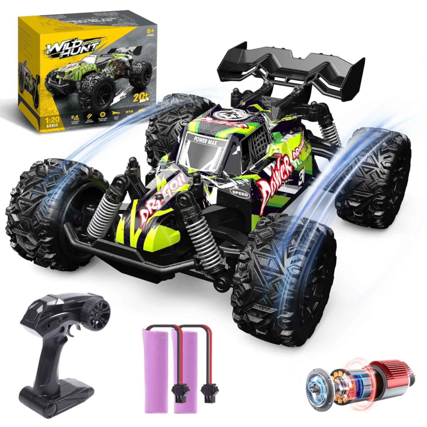 Remote Control Car for Kids RC Car with LED Headlights Spray and Snorkel 2.4GHz Off Road SUV All-terrain Monster Truck for Boys Girls JoyStone