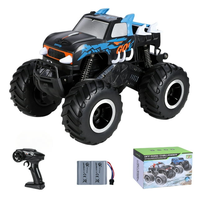 Mibescal 1:16  Remote Control Waterproof Monster Truck Toys with 2 batteries, All Terrain 4WD Off-Road  RC Pick-up Cars,Gift for Boys Girls Kids Aged 6+ Mibescal