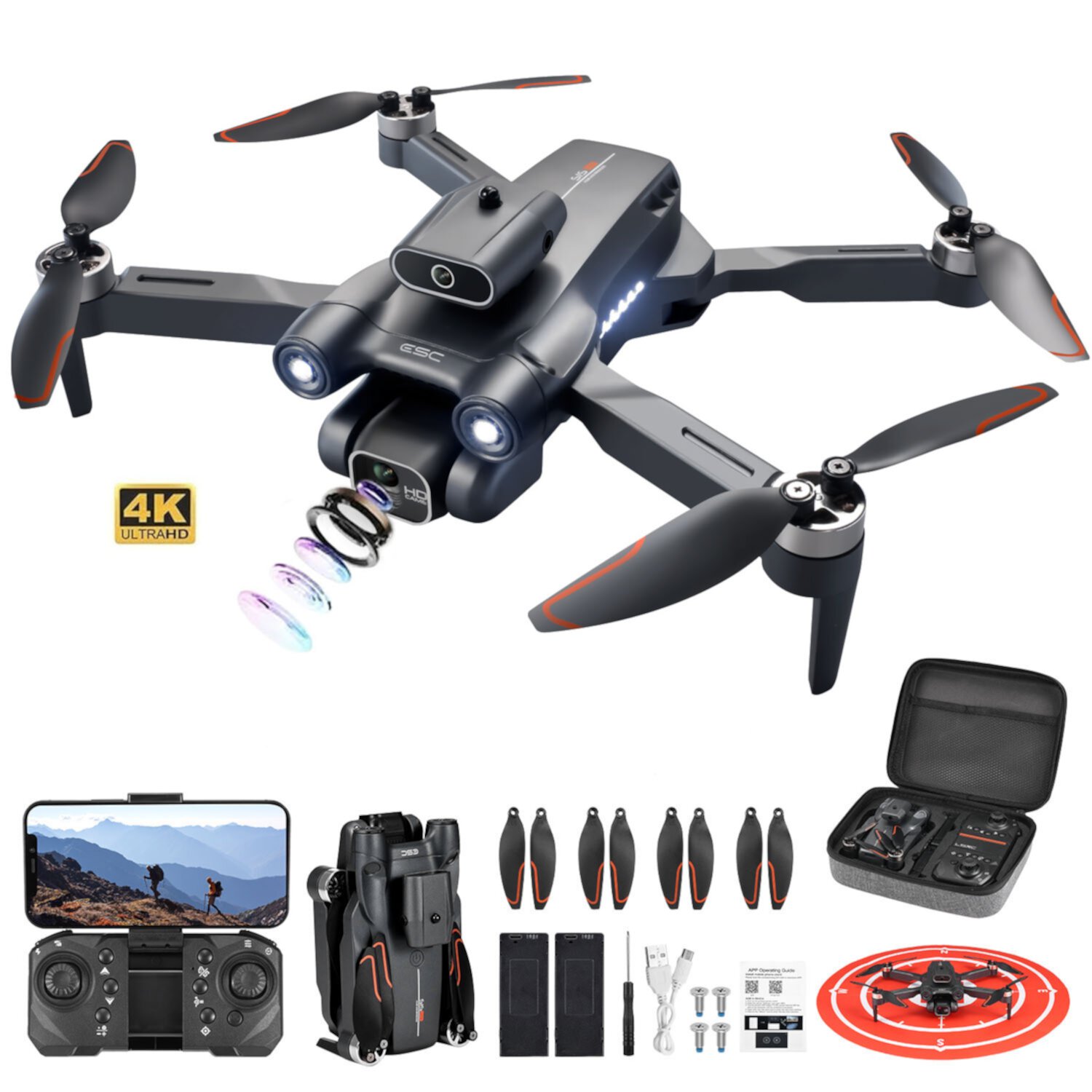 S1S RC Drone with 4K HD Camera for Adult, Lictin RC Quadcopter with High Speed Brushless Motor, Hand gesture photography, Waypoint Fly, Optical Flow Position, 2 Batteries Lictin