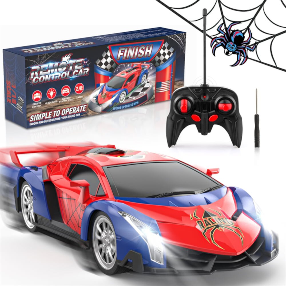 Allaugh 2024 Remote Control Car for Kids, 1:18 Electric Vehicle Toy with Lights & Controller, Birthday Gift for 3-12 Years Old Boys Girls, Red and Blue Allaugh