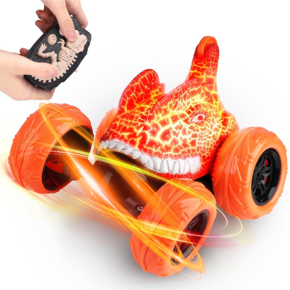 Wupuaait Shark Dinosaur Toys RC Stunt Car 360°Rolling with LED Headlights and Rechargeable Battery Remote Control Car Gifts for 4 5 6 7 8-12 Year Old Boys Girls Kids, Blue Wupuaait