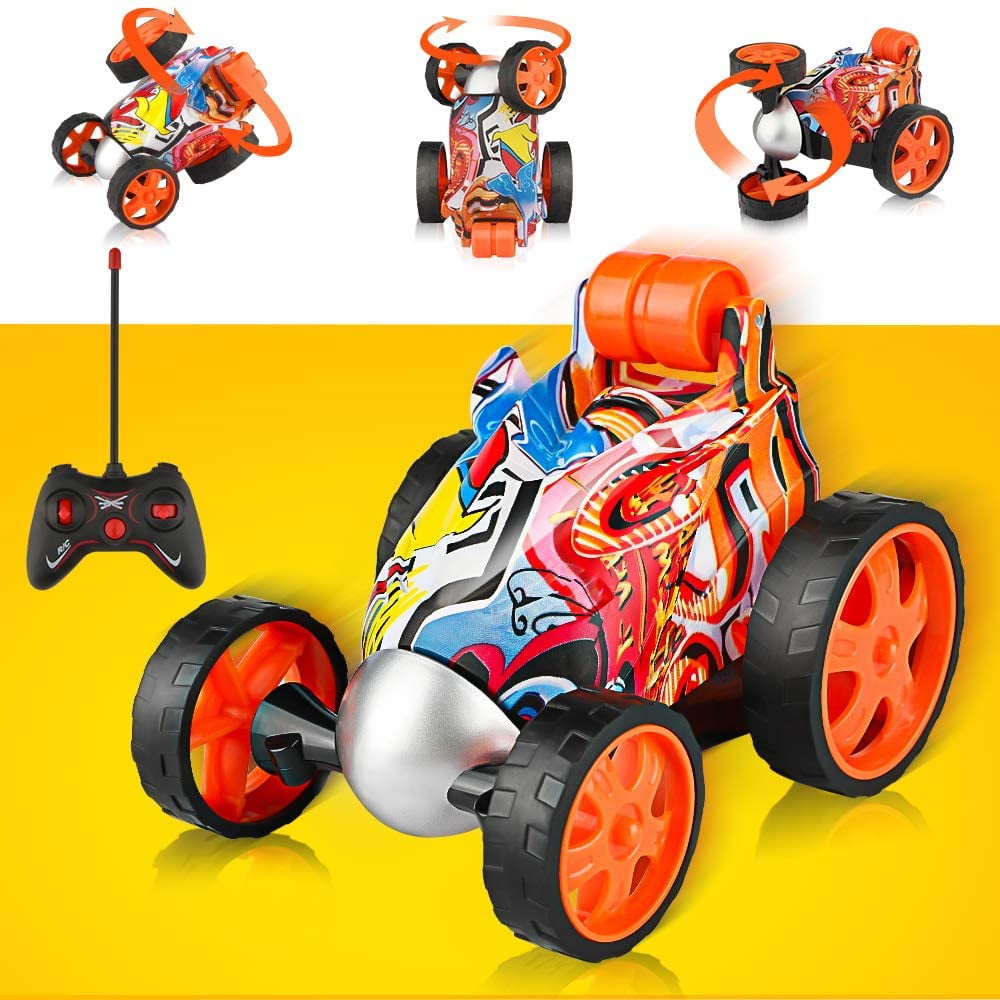 Allaugh Coche de Control Remoto Rodante Juguete de Coche de Acrobacias Rc, Coche de Carreras Rc con Rotación de Giro y Giro de 360 Grados para Niños de 3 a 10 Años, Orange Allaugh