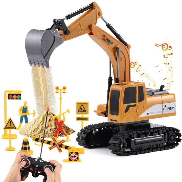 Remote Control Excavator for Kids, Anpro 6 Channel RC Truck Excavator Construction Vehicle Toy with Lights & Sounds, Best Gifts for Age 3+ Boys Girls Anpro