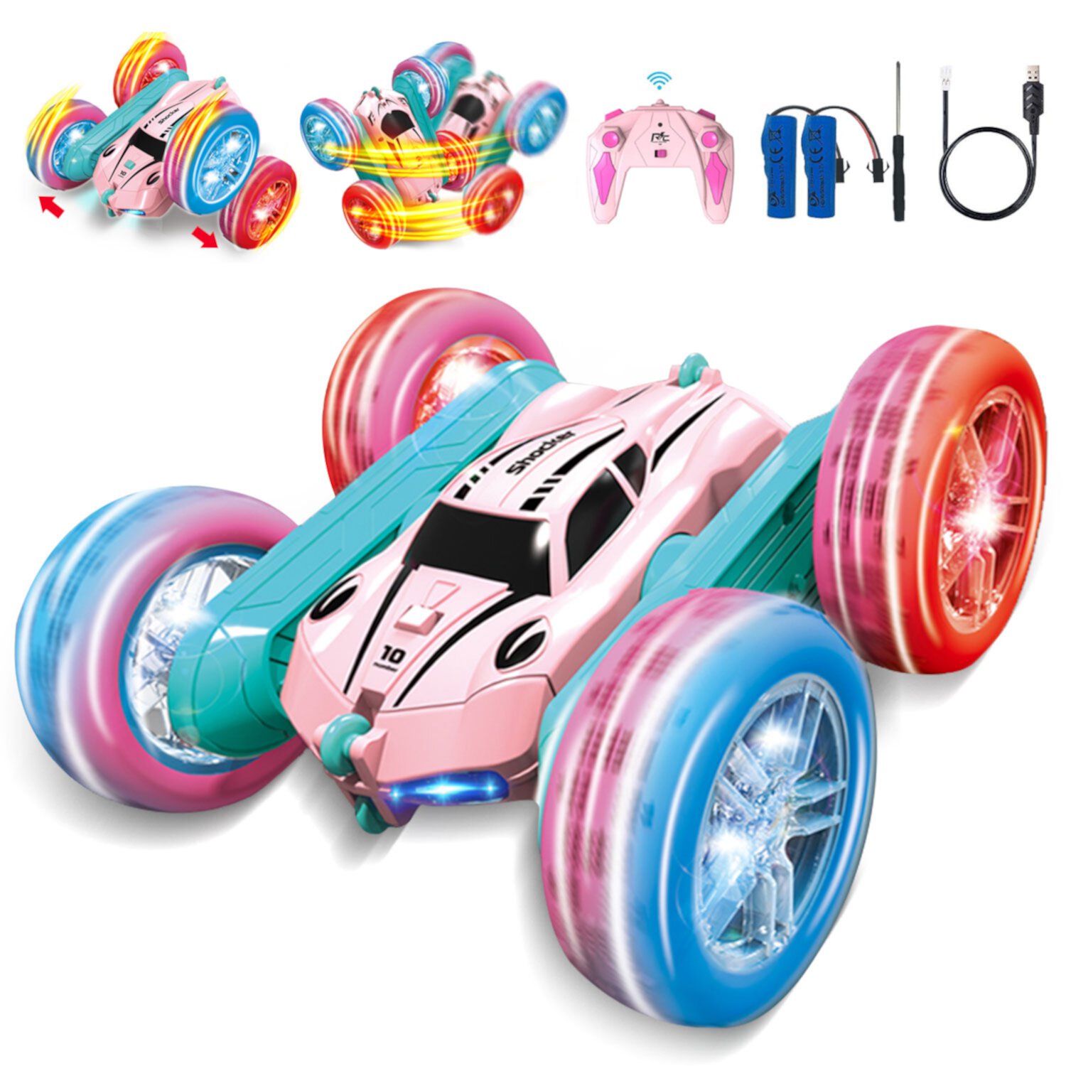 Kid Odyssey Remote Control Car Stunt Cars: Rc Car Girl Double Sided Race Car with Wheel Lights RC Crawler with Headlights Xmas Birthday Gift for 6 7 8 9 10 11 12 Yr Old Kids Girls Boys(Pink) Kid Odyssey