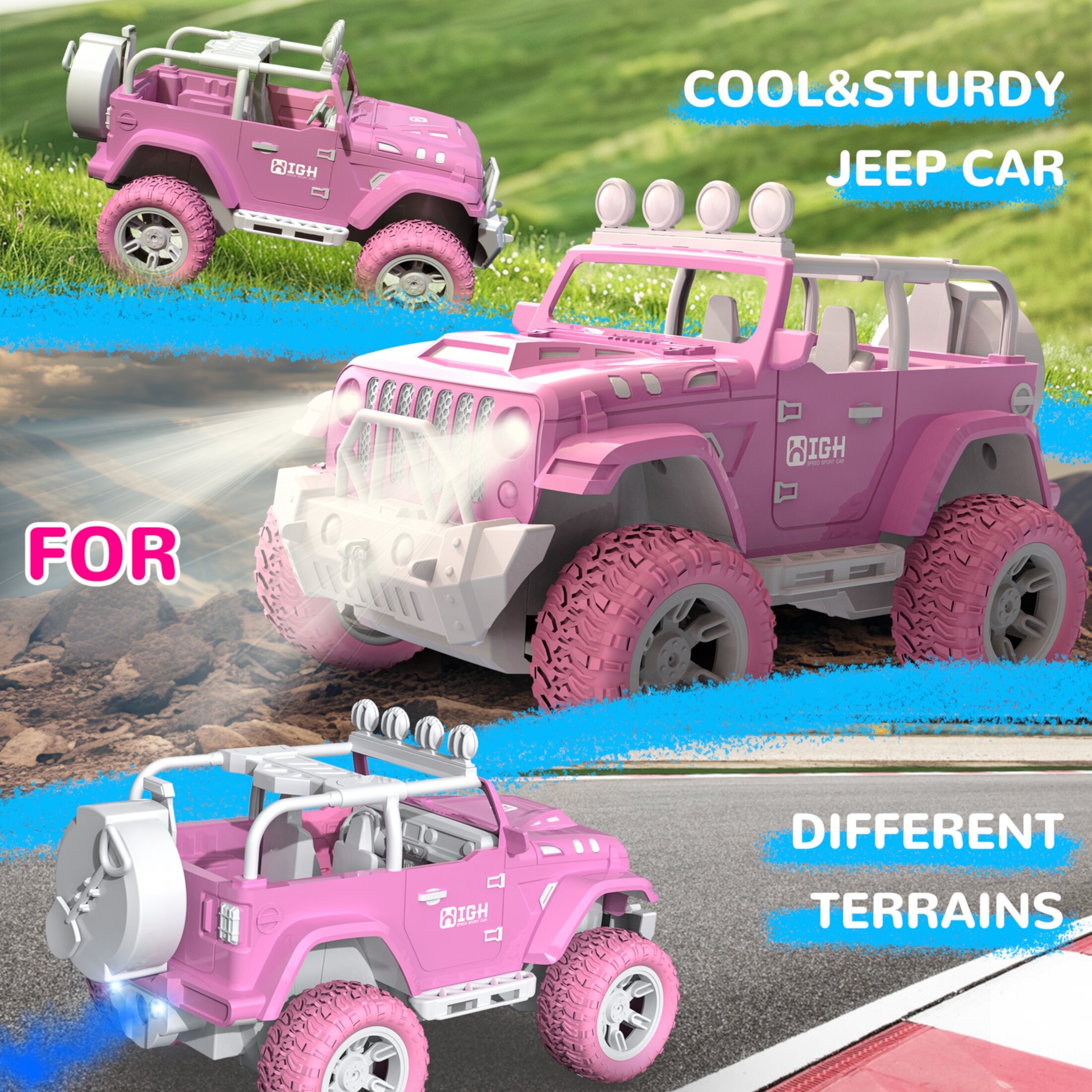 Mibescal Remote Control Pink RC Jeep Car Toy Gift for Girls with Spray and Music Mibescal