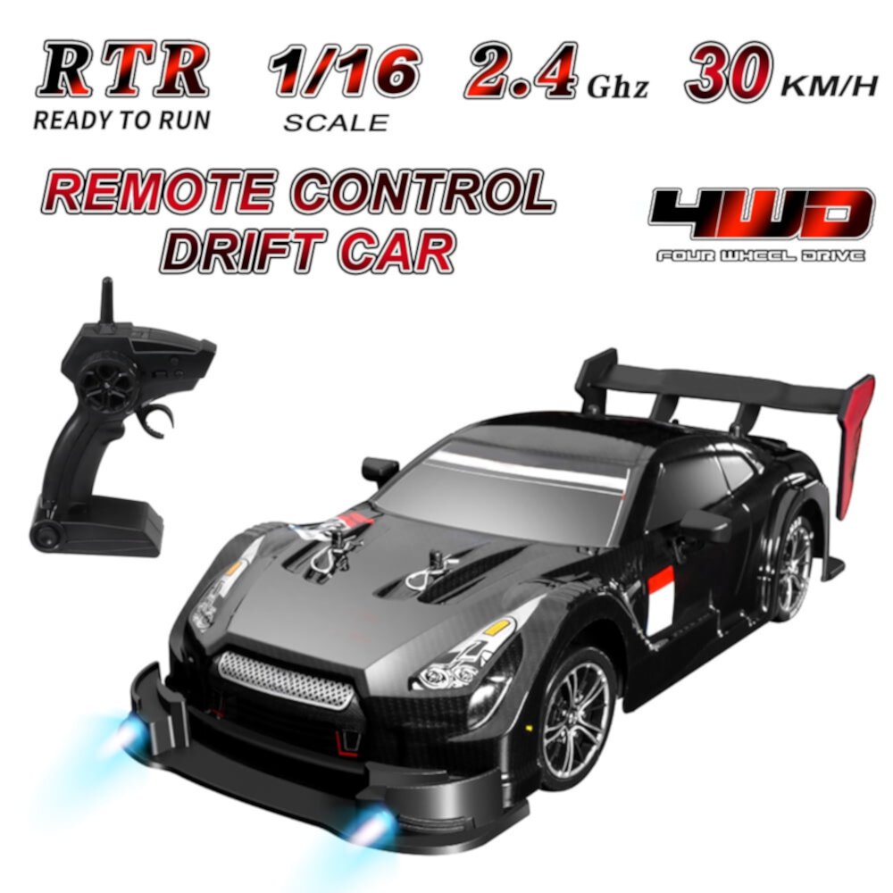 Eccomum RC Sport Racing Drift Car, 1/16 Remote Control Car, 4WD RTR Vehicle High Speed 40km/h, for Adults Kids Gifts, Black Eccomum