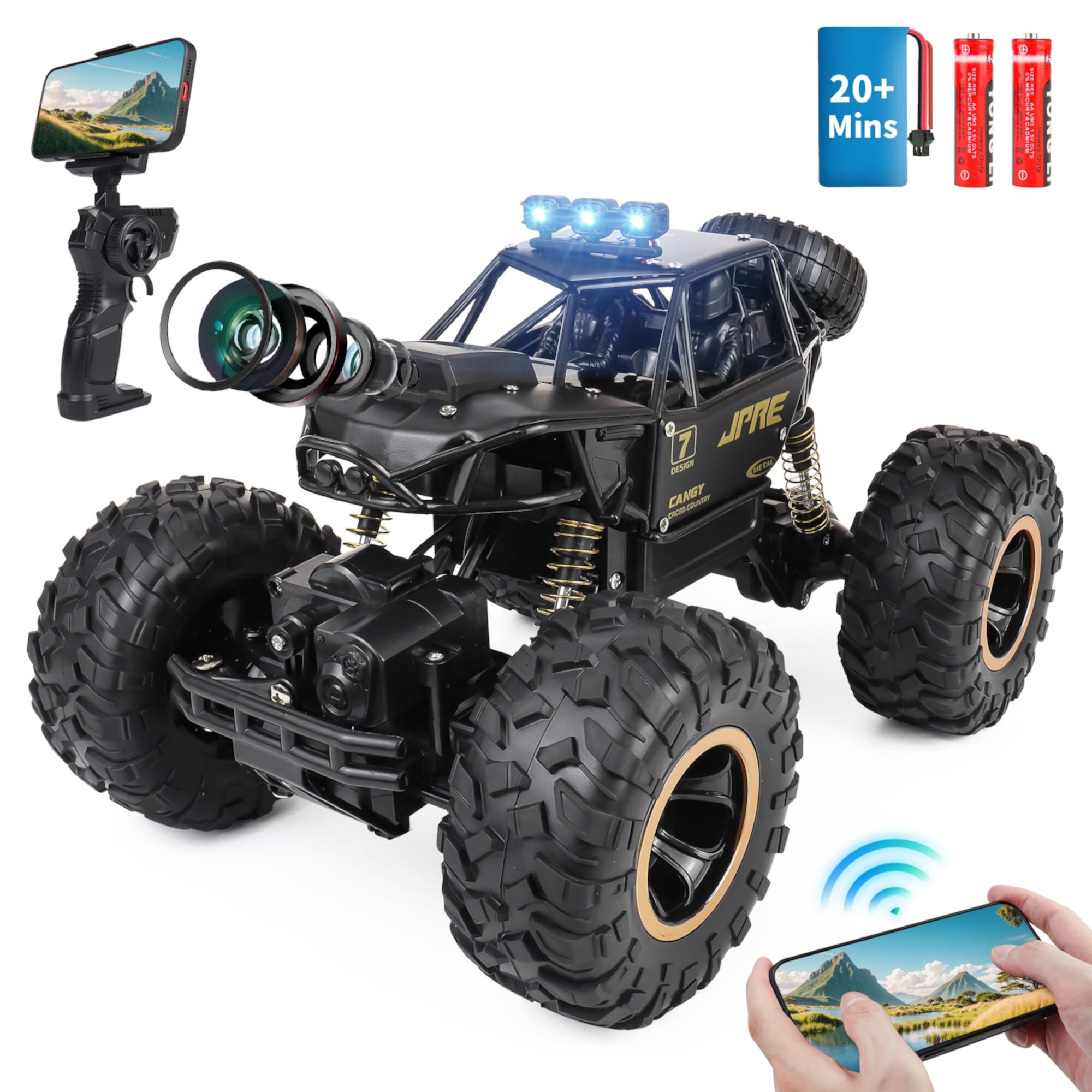 Wisairt RC Car for Kids, 1:16 Remote Control Car with 1080P HD Camera, 4WD RC Monster Truck, 2.4 GHz Alloy Car Toy for Kids Boys Teens Adults Birthday Christmas Gifts (Black) Wisairt