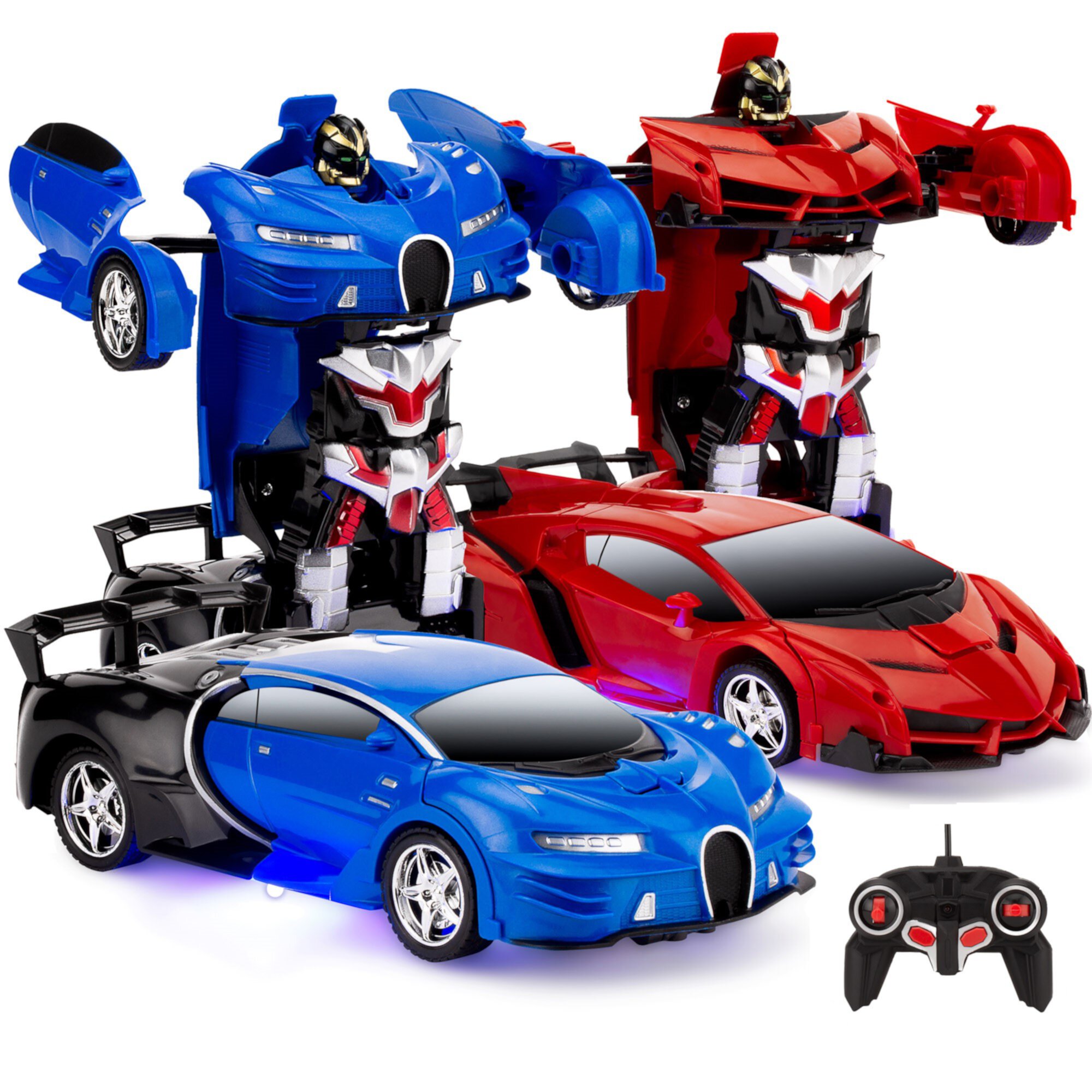 Best Choice Products Set of 2 1/18 Scale RC Remote Control Transforming Robot Sports Car Toys w/ 1 Button Transformation Best Choice Products