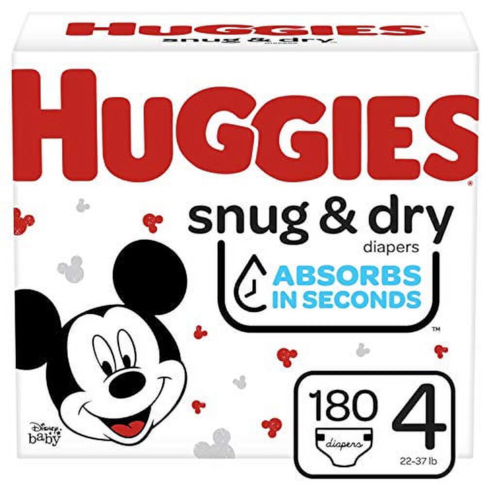 Huggies Snug & Dry Baby Diapers, Size 4, 180 Ct, One Month Supply Huggies