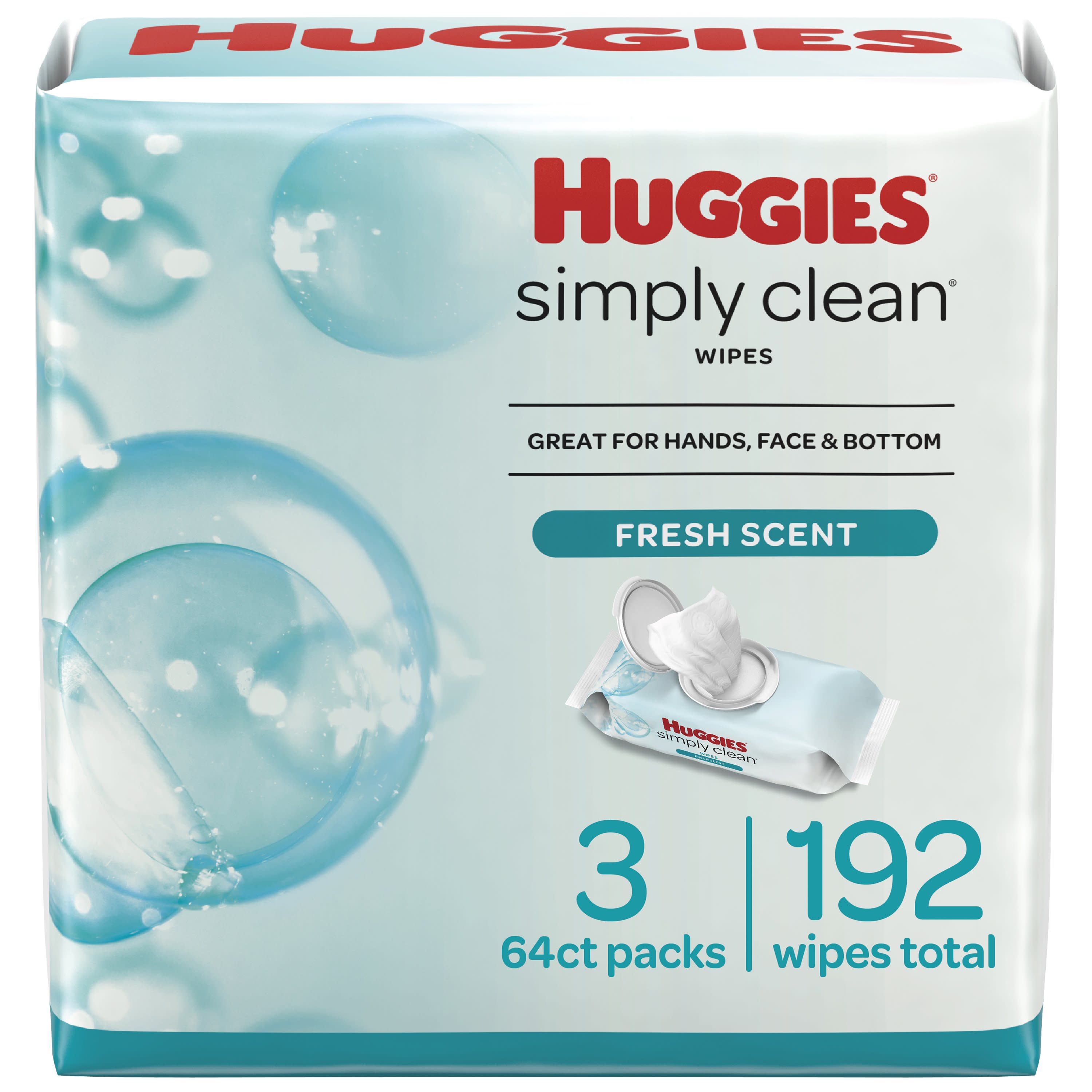 Huggies Simply Clean Fresh Scent Wipes, 3 Flip-Top Packs (192 Wipes Total) Huggies