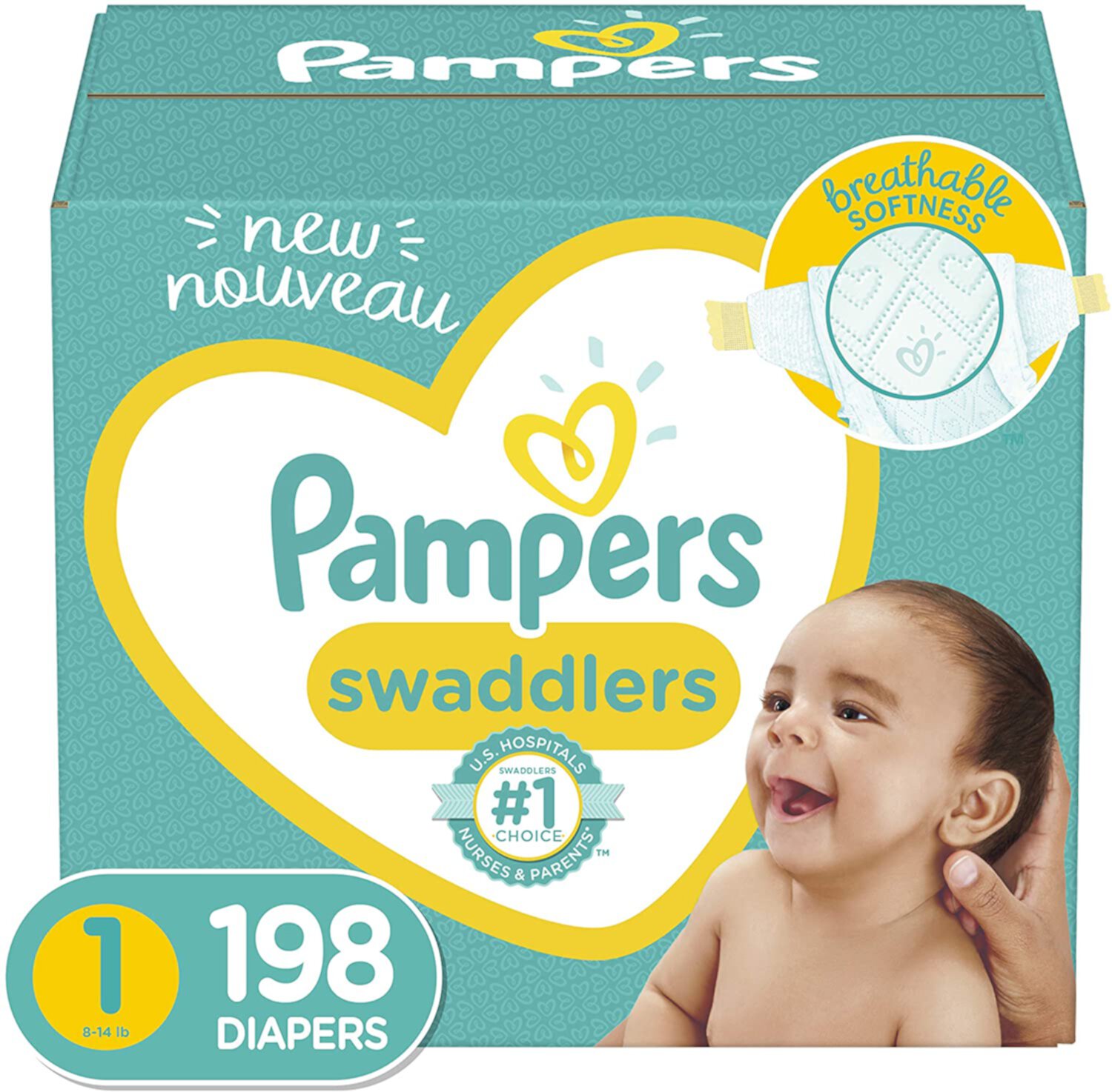 Baby Diapers Newborn/Size 1 (8-14 lb), 198 Count - Pampers Swaddlers, ONE MONTH SUPPLY (Packaging May Vary) Generic