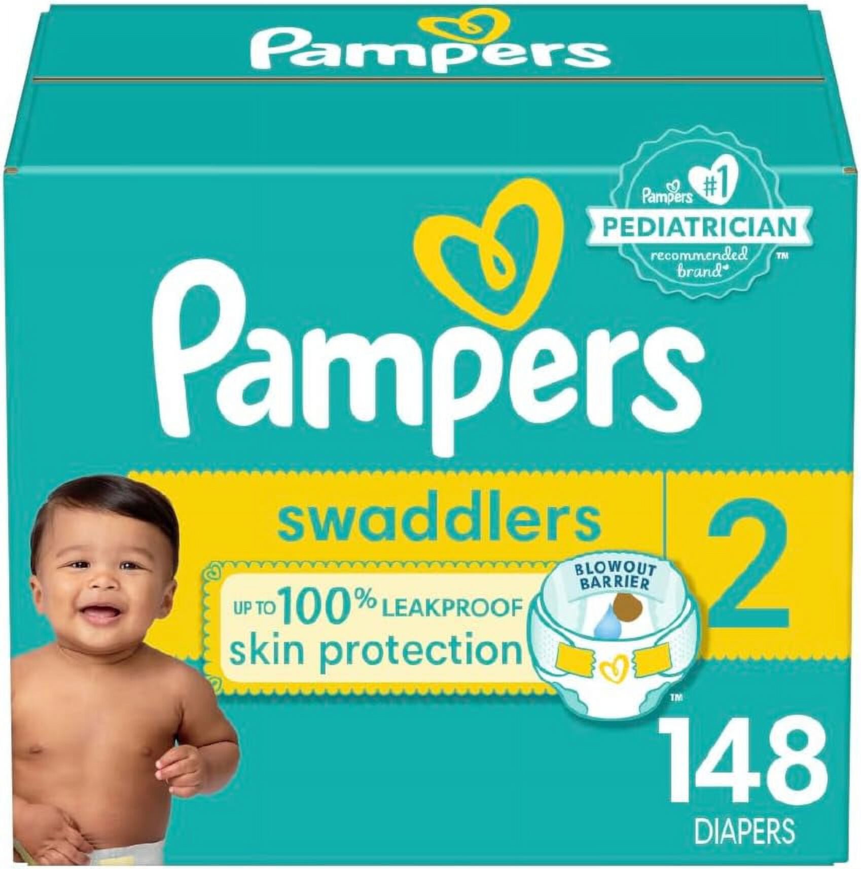 Pampers Swaddlers Diapers - Size 2, 148 Count, Ultra Soft Disposable Baby Diapers Visit the Pampers Store