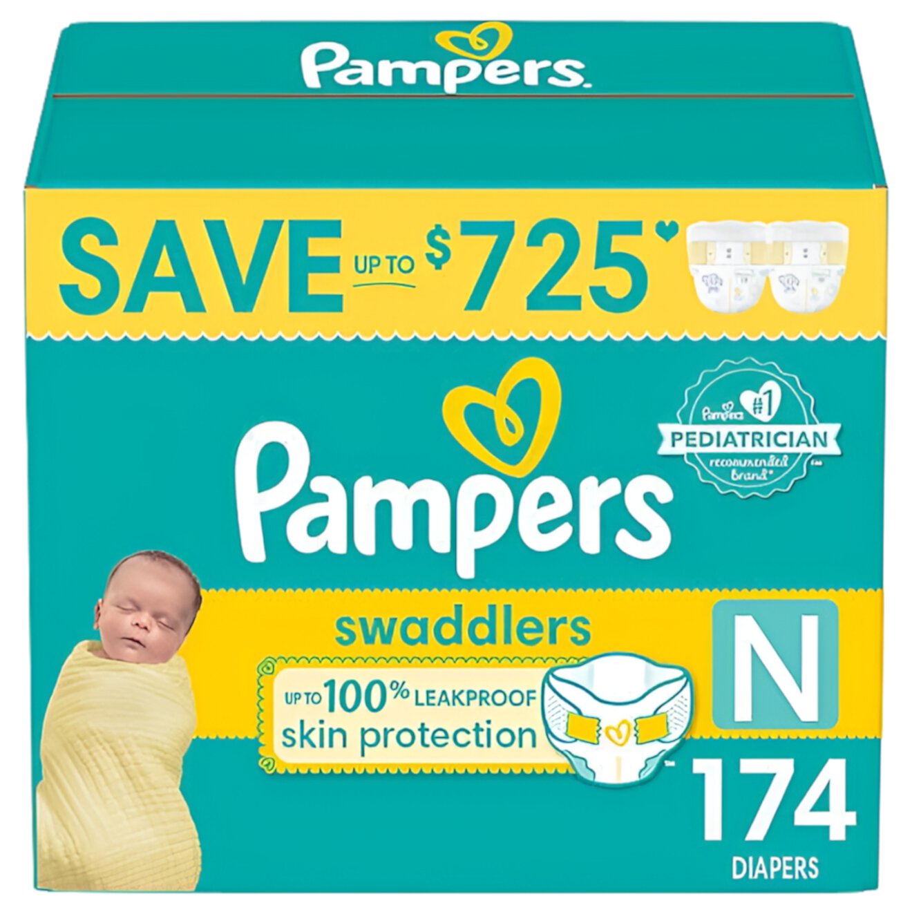 Pampers Swaddlers Diapers, Newborn (Less than 10 Pounds), 174 Count Visit the Pampers Store