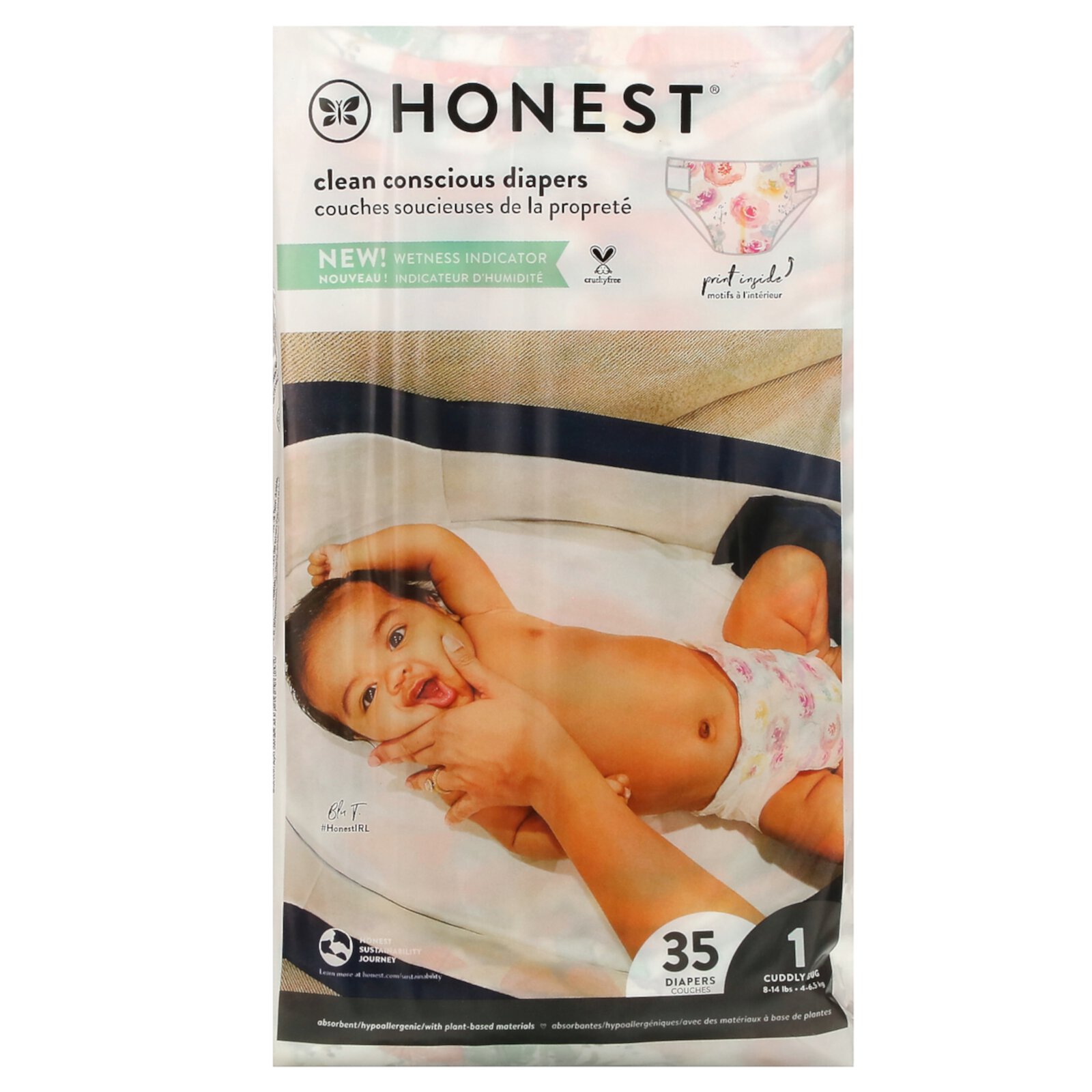 The Honest Company Honest Diapers, Size 1, 8-14 Pounds, Rose Blossom, 35 Diapers The Honest Company