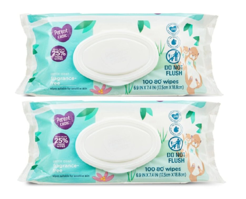 Parent Choic Fragrance-Free Baby Wipes, 100 Count (2 Pack)- Total 200 Count Parent Choic