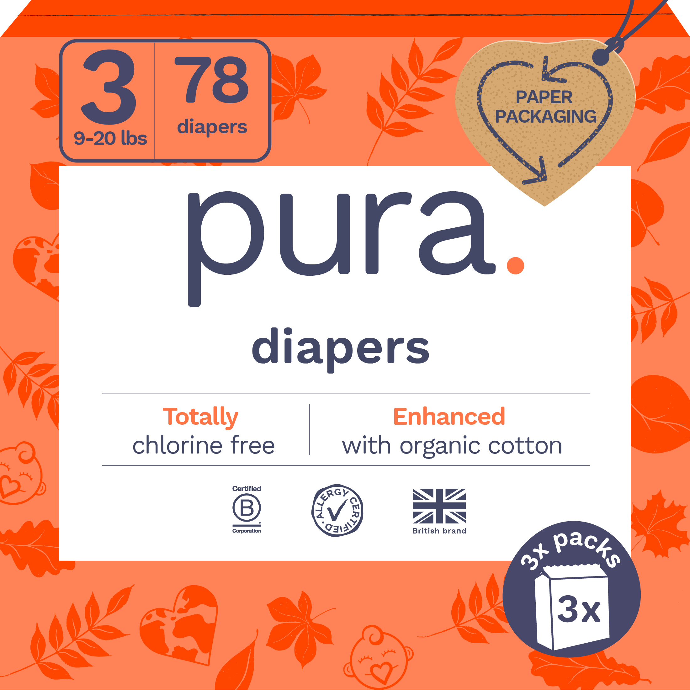 Pura Sensitive Soft Sustainable Baby Diapers Size 3, 78 Count (Choose Your Size and Count) Visit the Pura Store