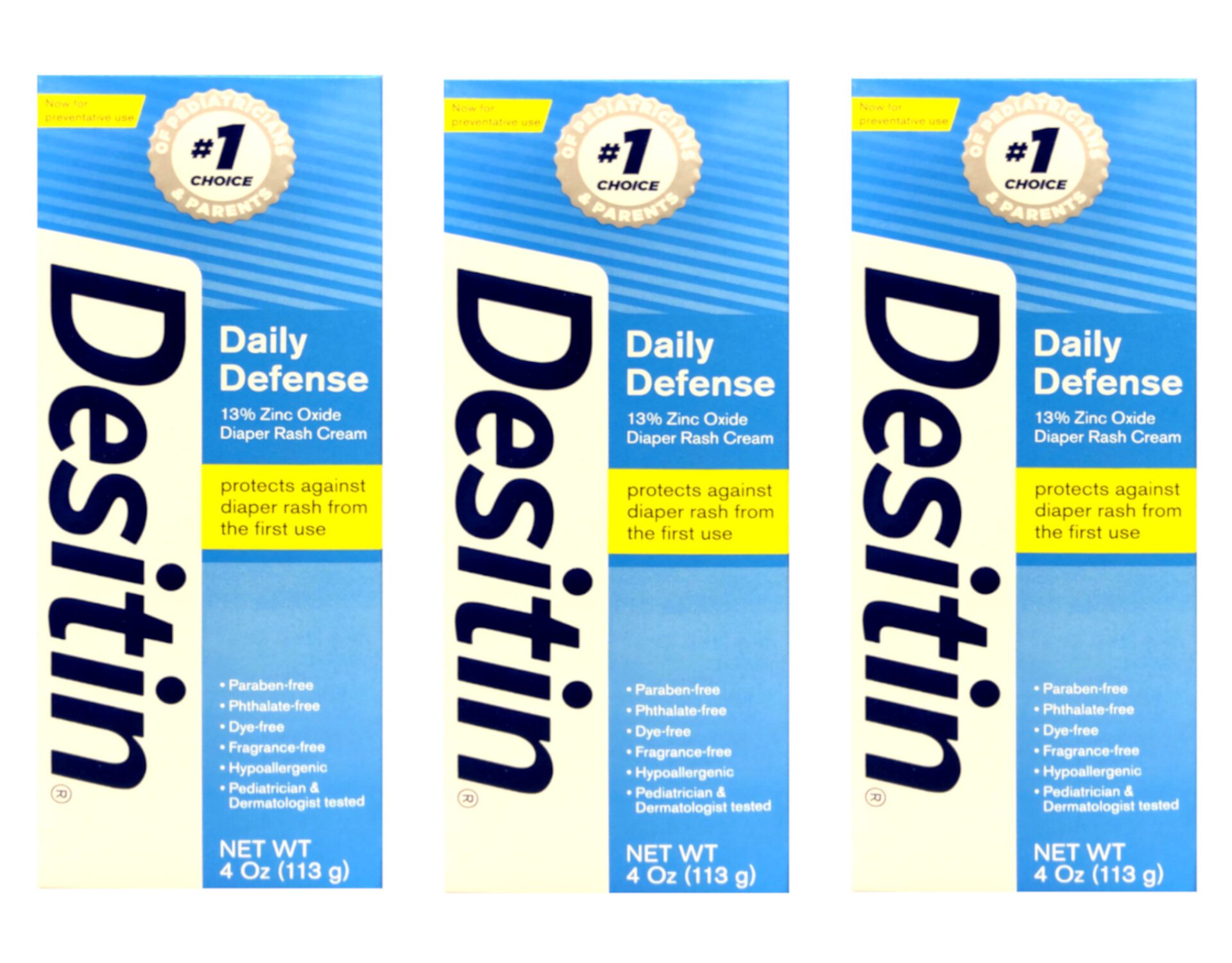 3 Pack - Desitin Daily Defense Zinc Oxide Diaper Rash Cream, 4 Oz. Desitin