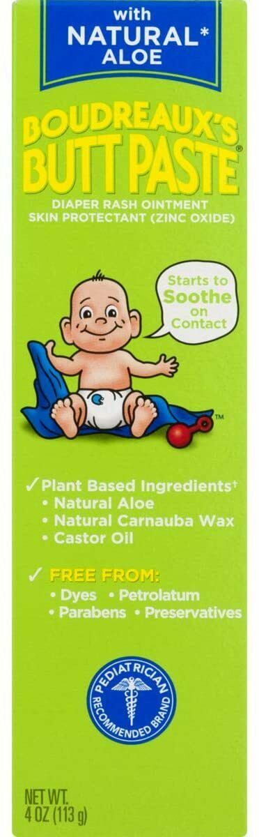 Boudreaux's Butt Paste with Natural* Aloe Diaper Rash Cream, Ointment for Baby, 4 oz Tube (Pack of 2) Visit the Boudreaux's Butt Paste Store