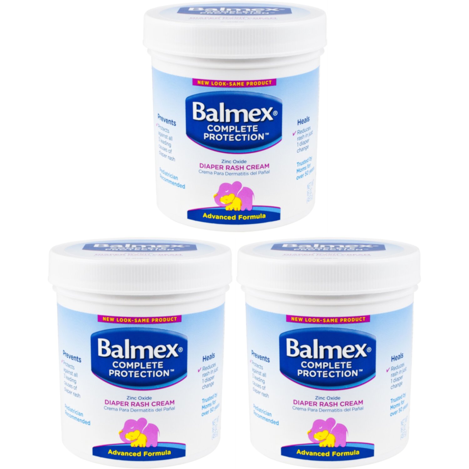 3 Pack - Balmex Diaper Rash Cream Jar - 16oz Each Balmex