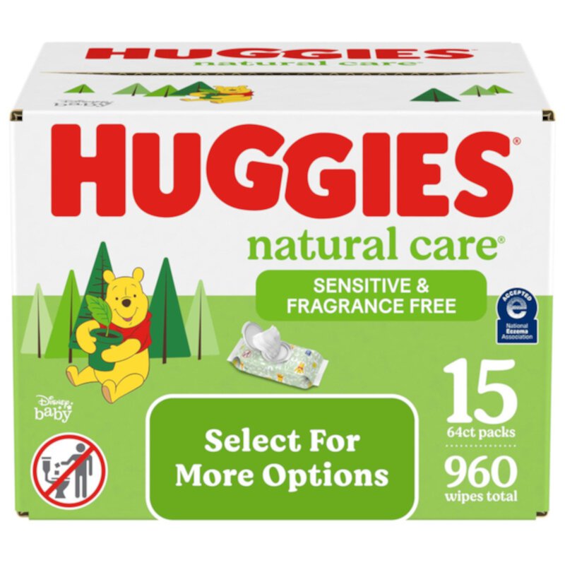 Pack of 2 Huggies Natural Care Sensitive Baby Wipes, Unscented, 15 Pack, 960 Total Ct Huggies