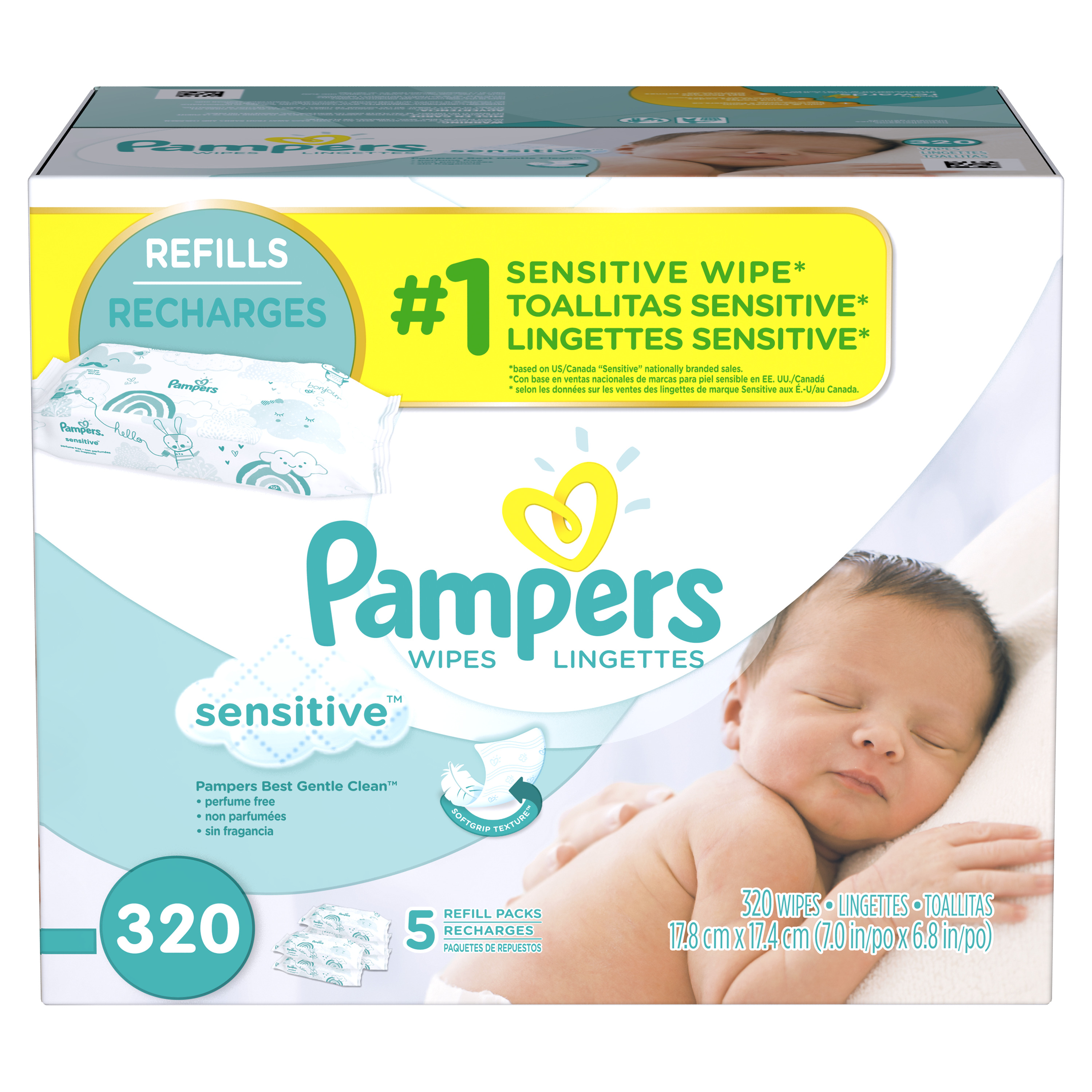 Pampers Baby Wipes Sensitive 5X Refill 320 count Pampers