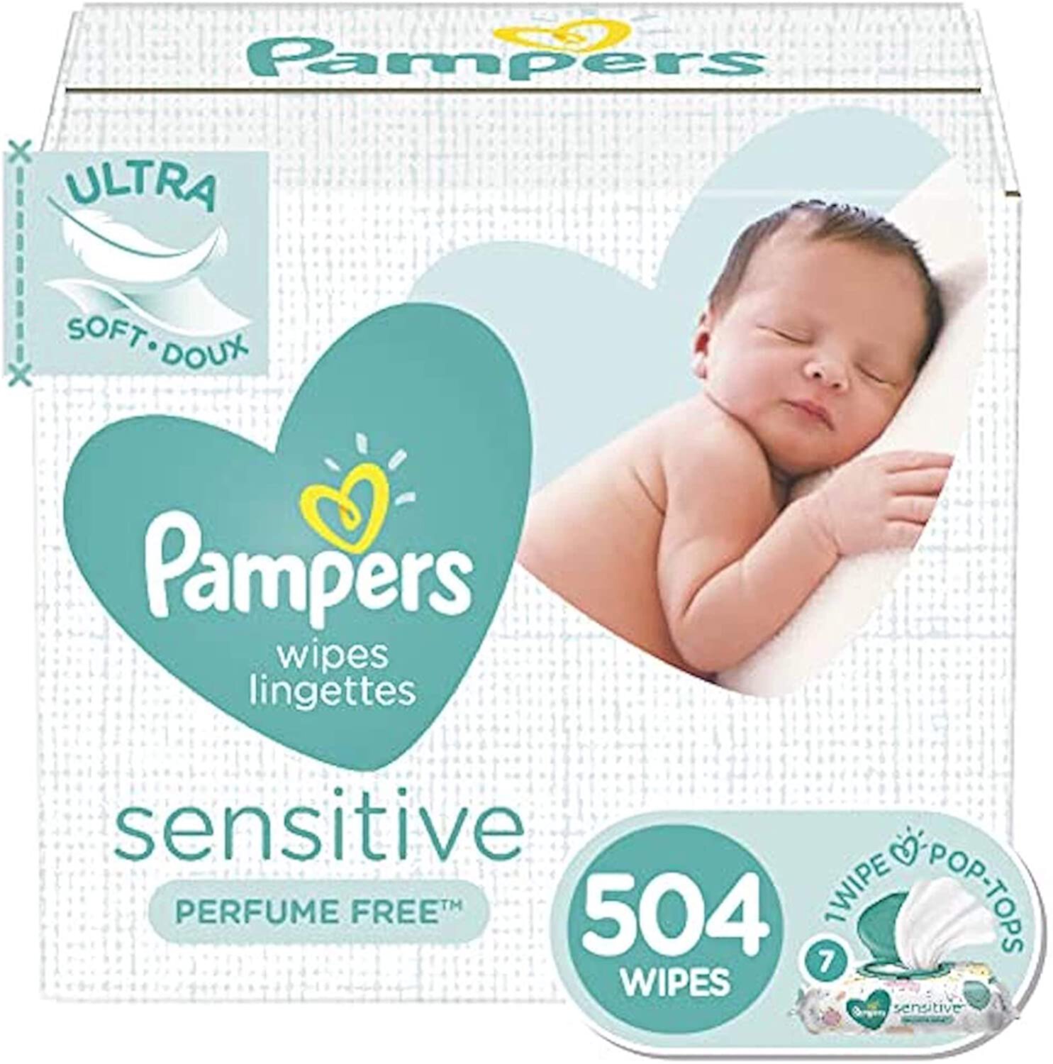 Pampers Baby Wipes, Unscented, 7 Flip-Top Packs (504 Total Wipes) Pampers