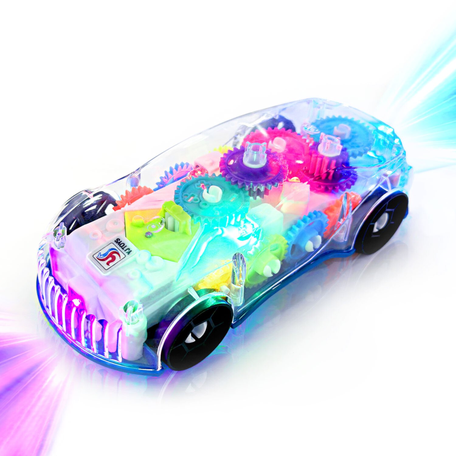 Kid Odyssey Light Up Transparent Car Toys for Kids, Bump and Go Toy Car with Colorful Moving Gears, Music, and LED Effects, Fun Educational Toy for Kids Toddlers, Great Birthday Gift Idea Kid Odyssey