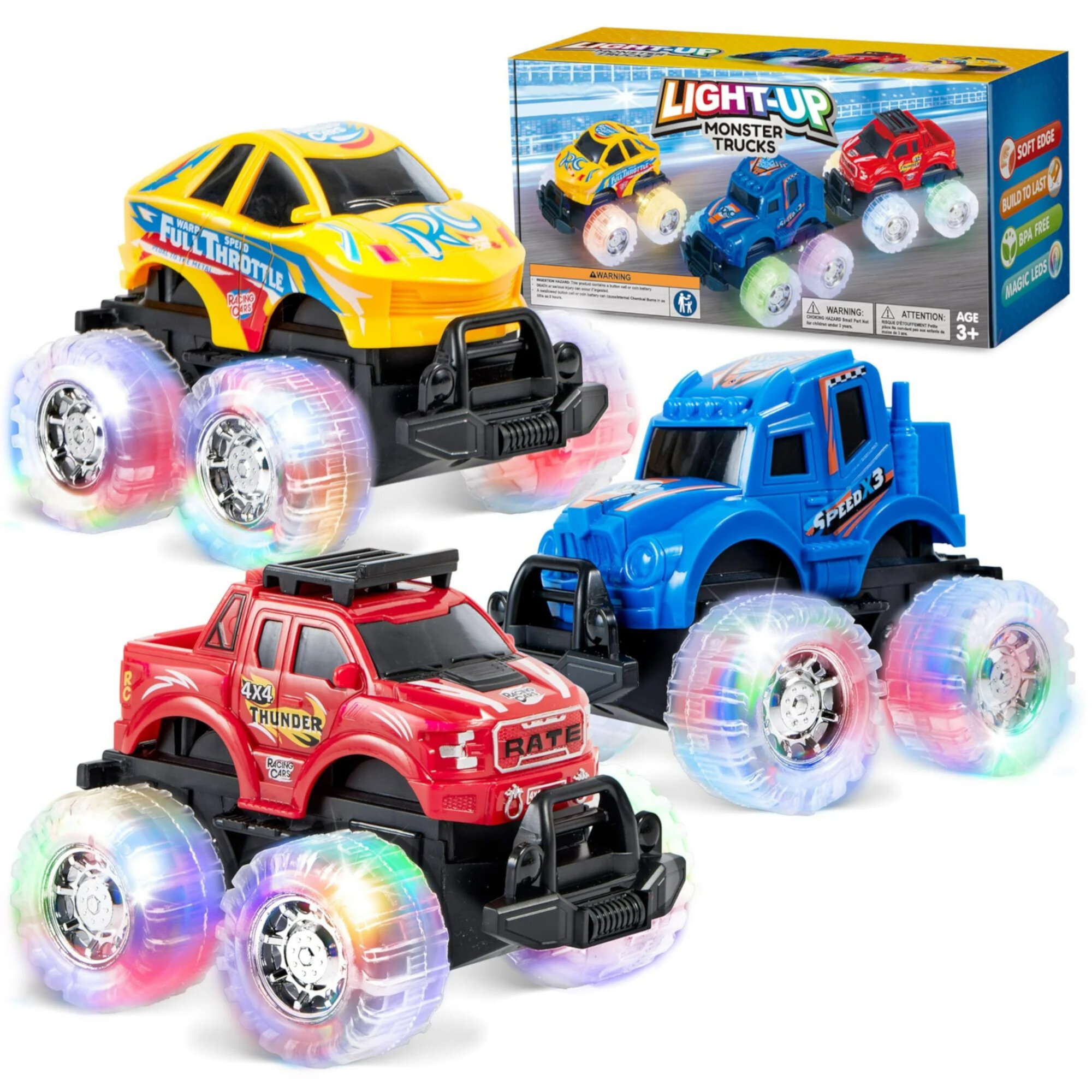 Syncfun 3 Pack Light Up Monster Truck Set, Toy Truck Set for Boys and Girls, Led Race Truck for Kids, for Boy Girl 3 4 5 6 SYNCFUN