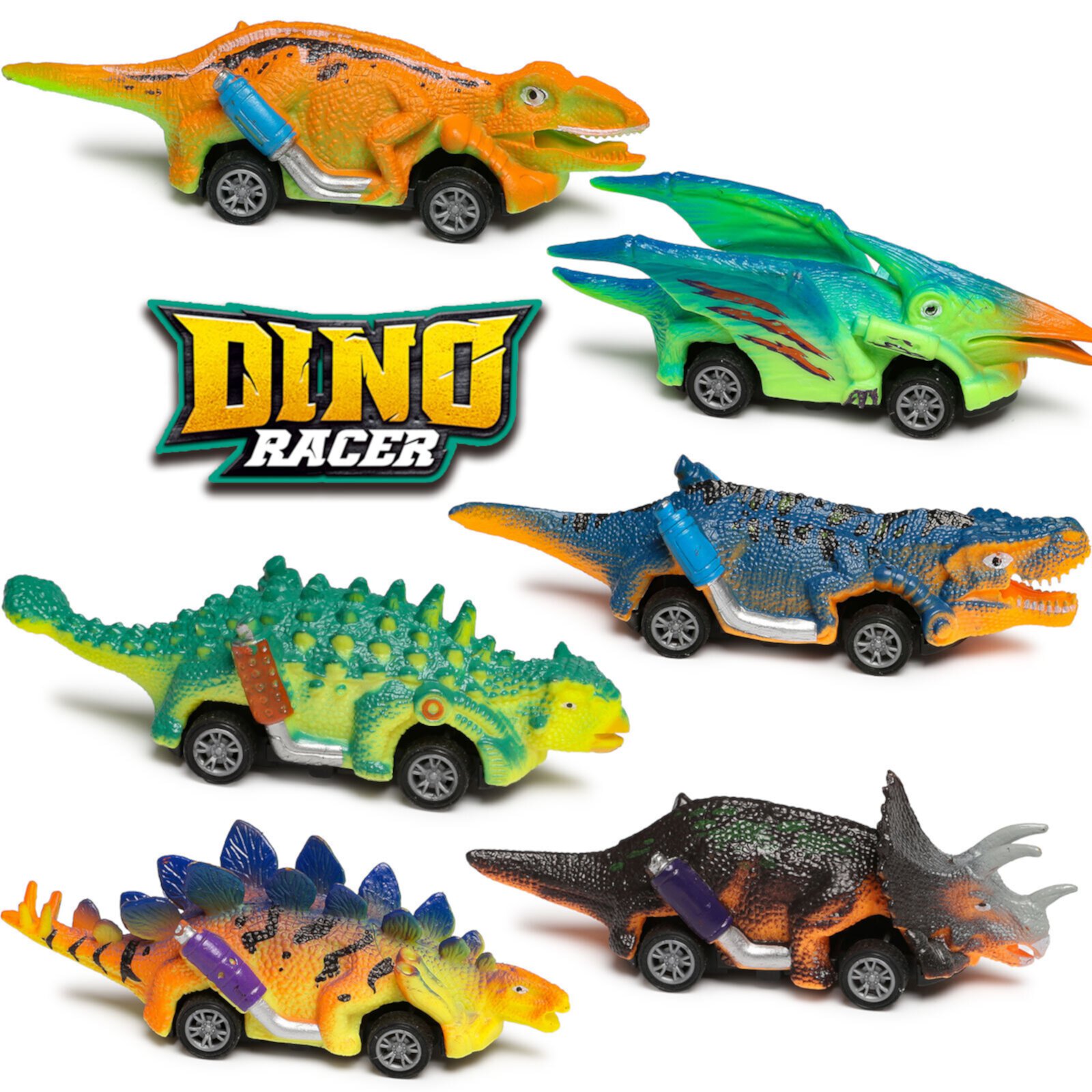 Beefunni Dinosaur Toys, 6-Pack Dinosaur Pull Back Car Toys for Boys 3-5 Years Old, Birthday & Christmas Gifts for Kids Boys. (New Edition) Beefunni